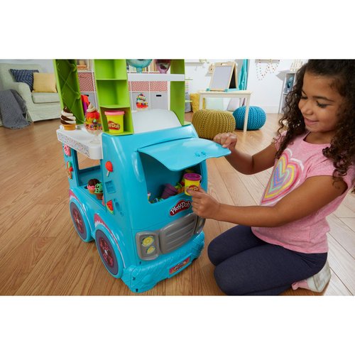 Play-doh, camion de glace géant, inclut 27 accessoires, 12 pots de