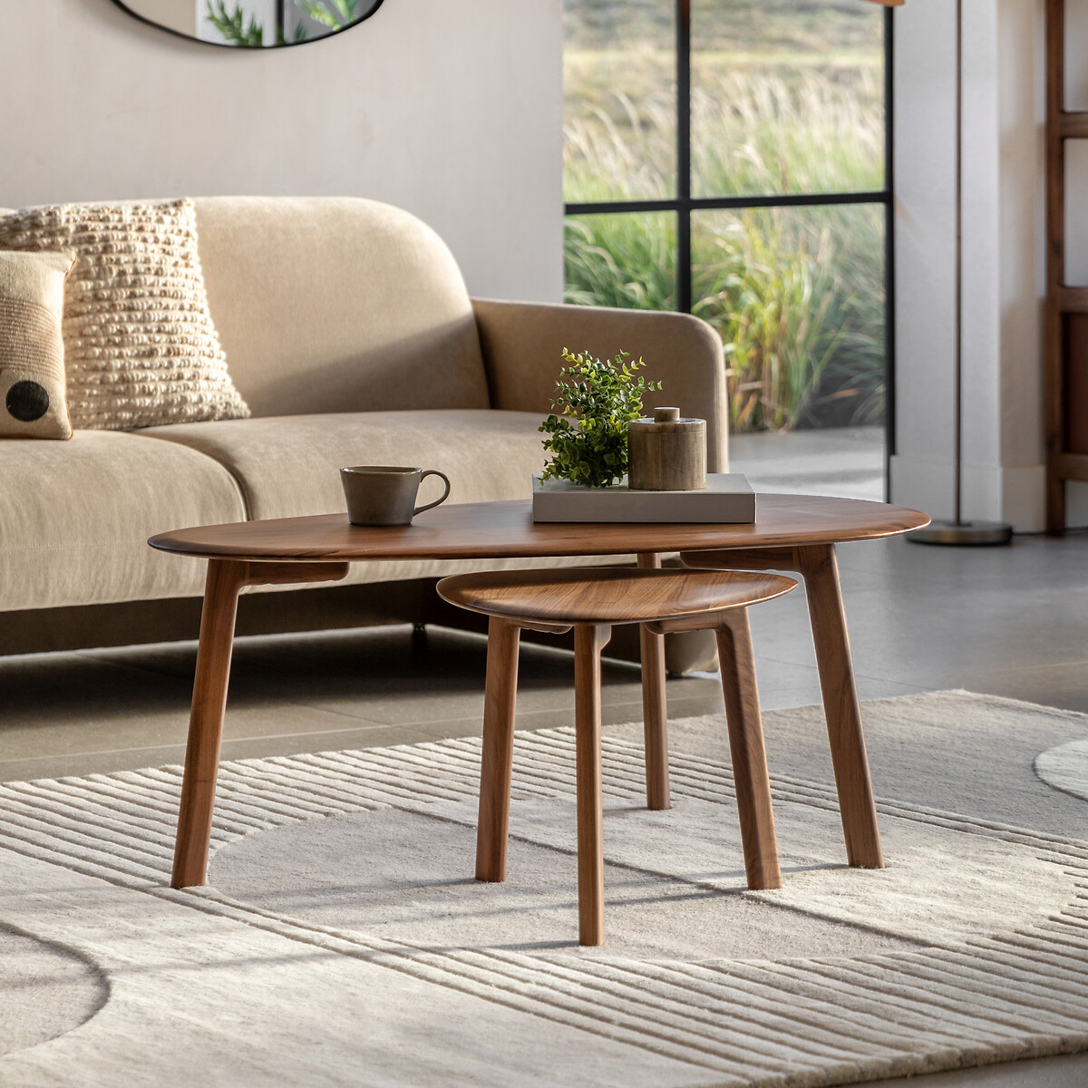 Murwara Walnut Organic Shape Coffee Table Nest, ÉDITÉ