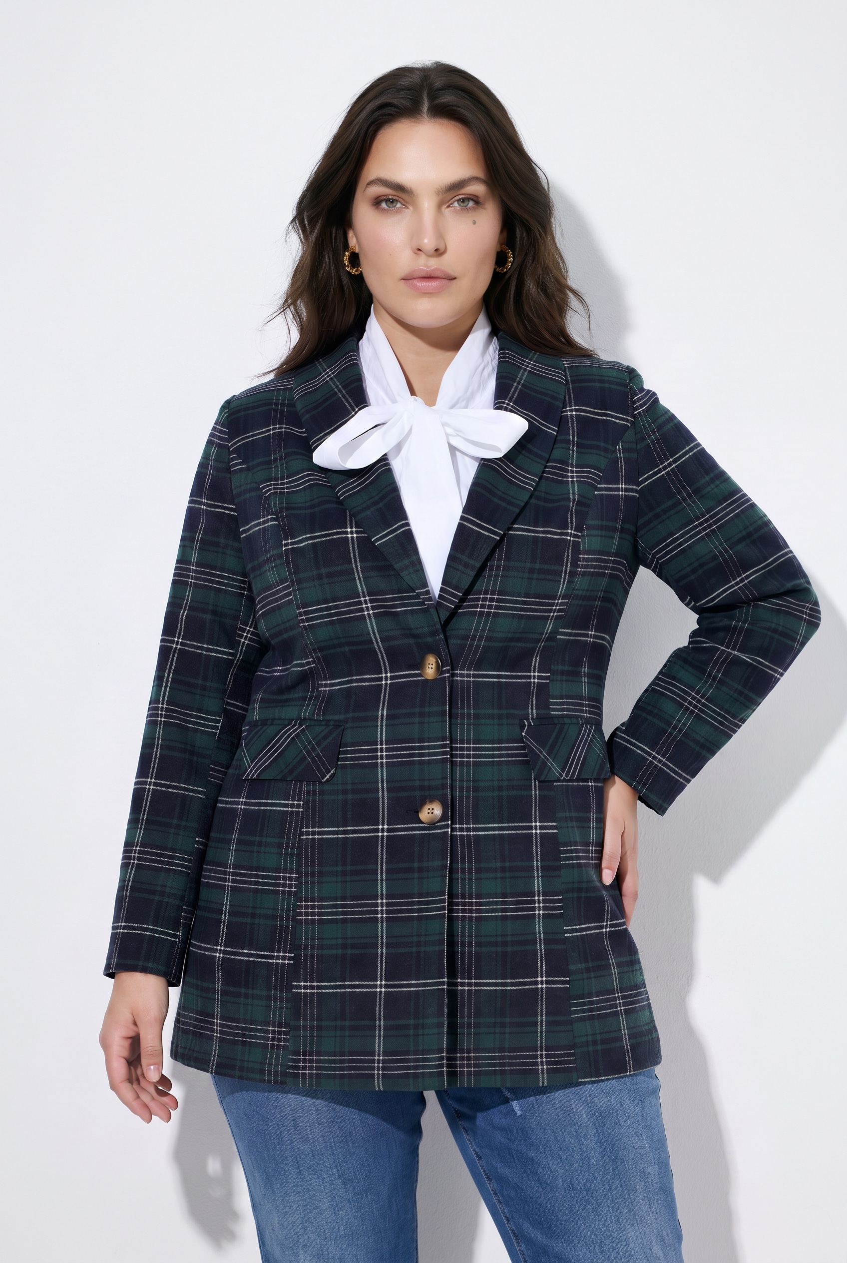 Blazer long, motif à carreaux, ULLA POPKEN