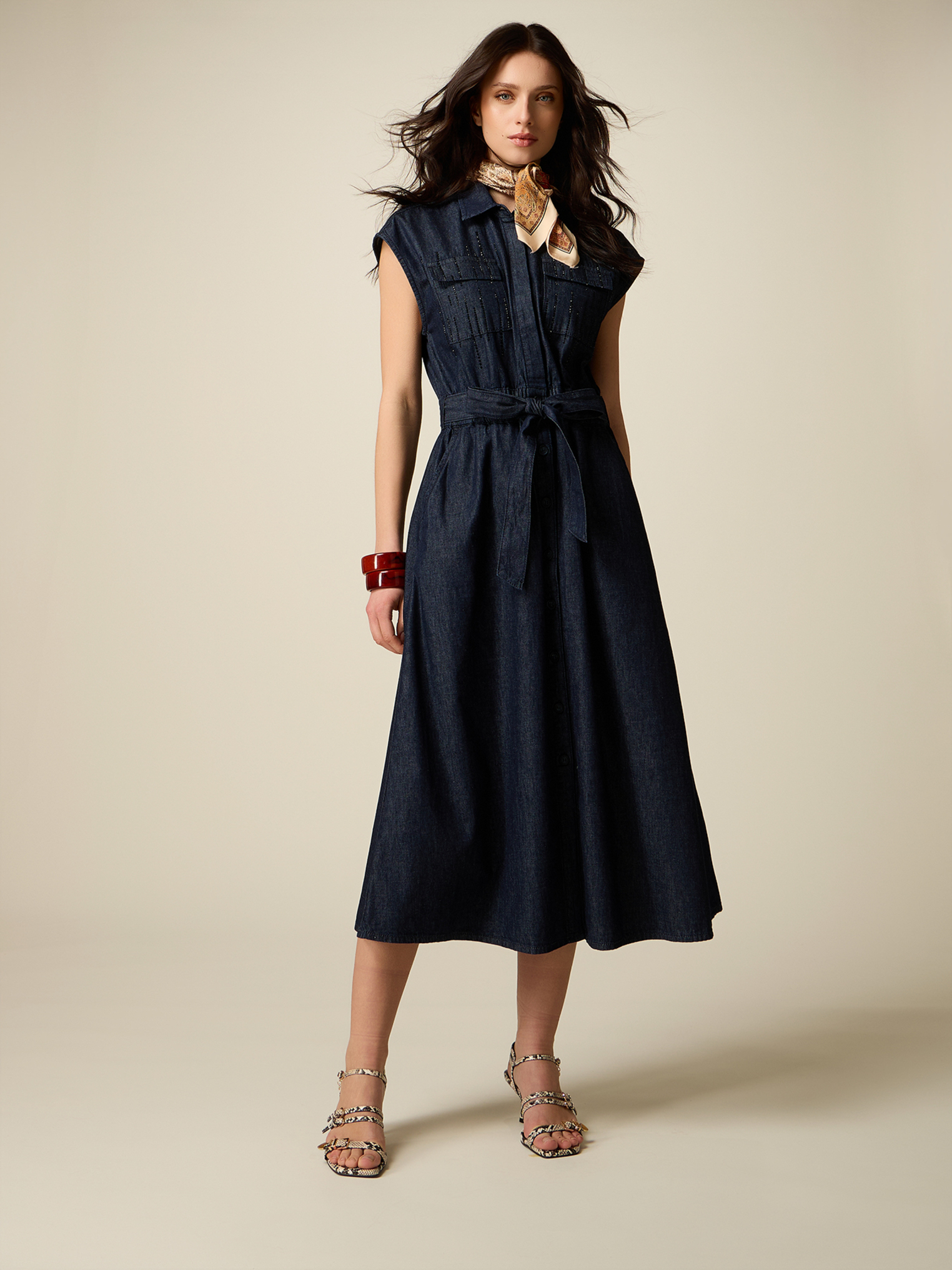 Robe CHEMISIER à lavage bleu foncé rincé, OLTRE