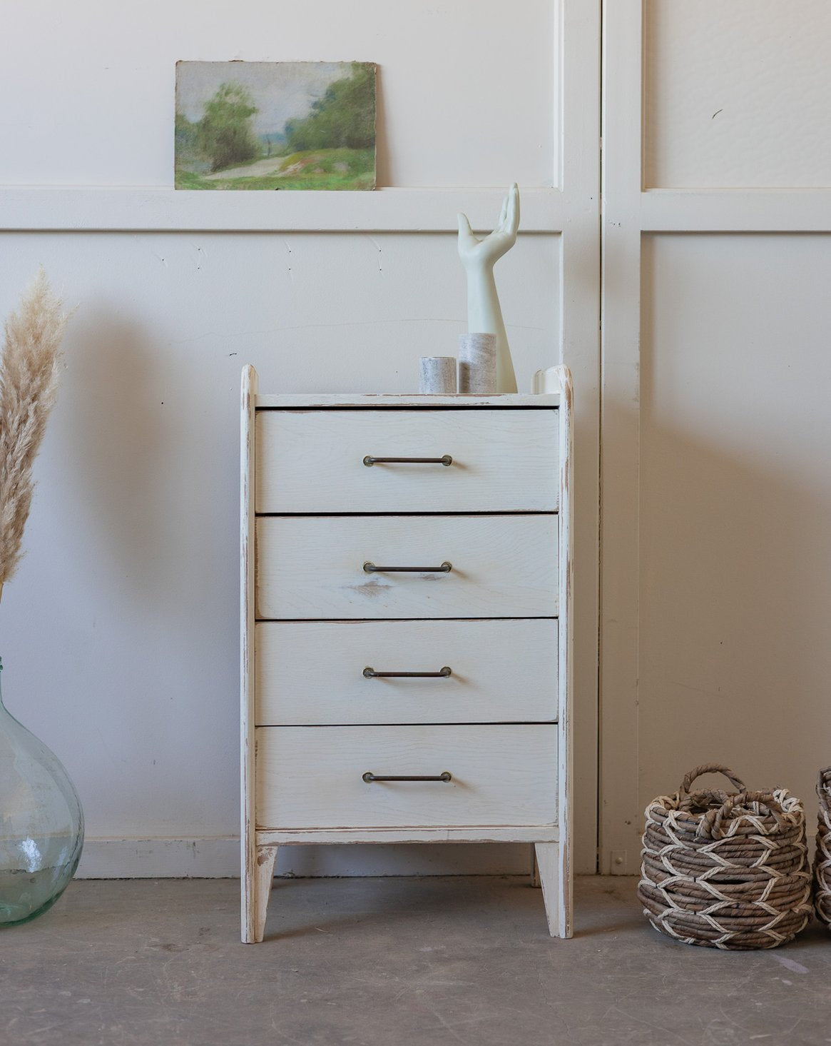 Commode blanc patiné Garance N°746 - Bon état, DEBONGOUT