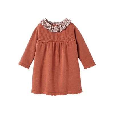 Robe En Tricot Bébé Col En Tissu Fleuri Gris Chiné Robe En Tricot Bébé Col En Tissu Fleuri Gris Chiné