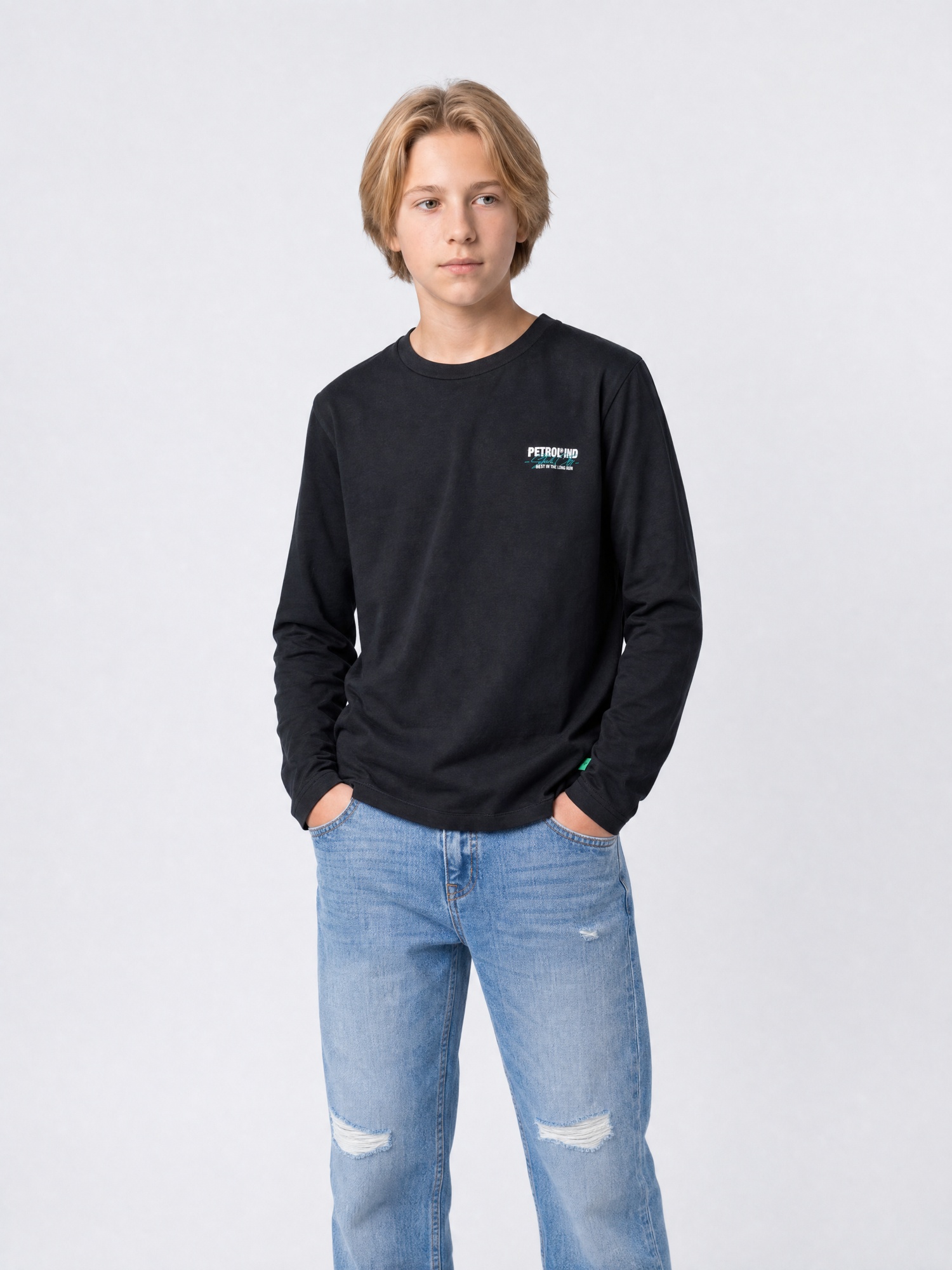 T-shirt manches longues en coton bleu steellake, PETROL INDUSTRIES