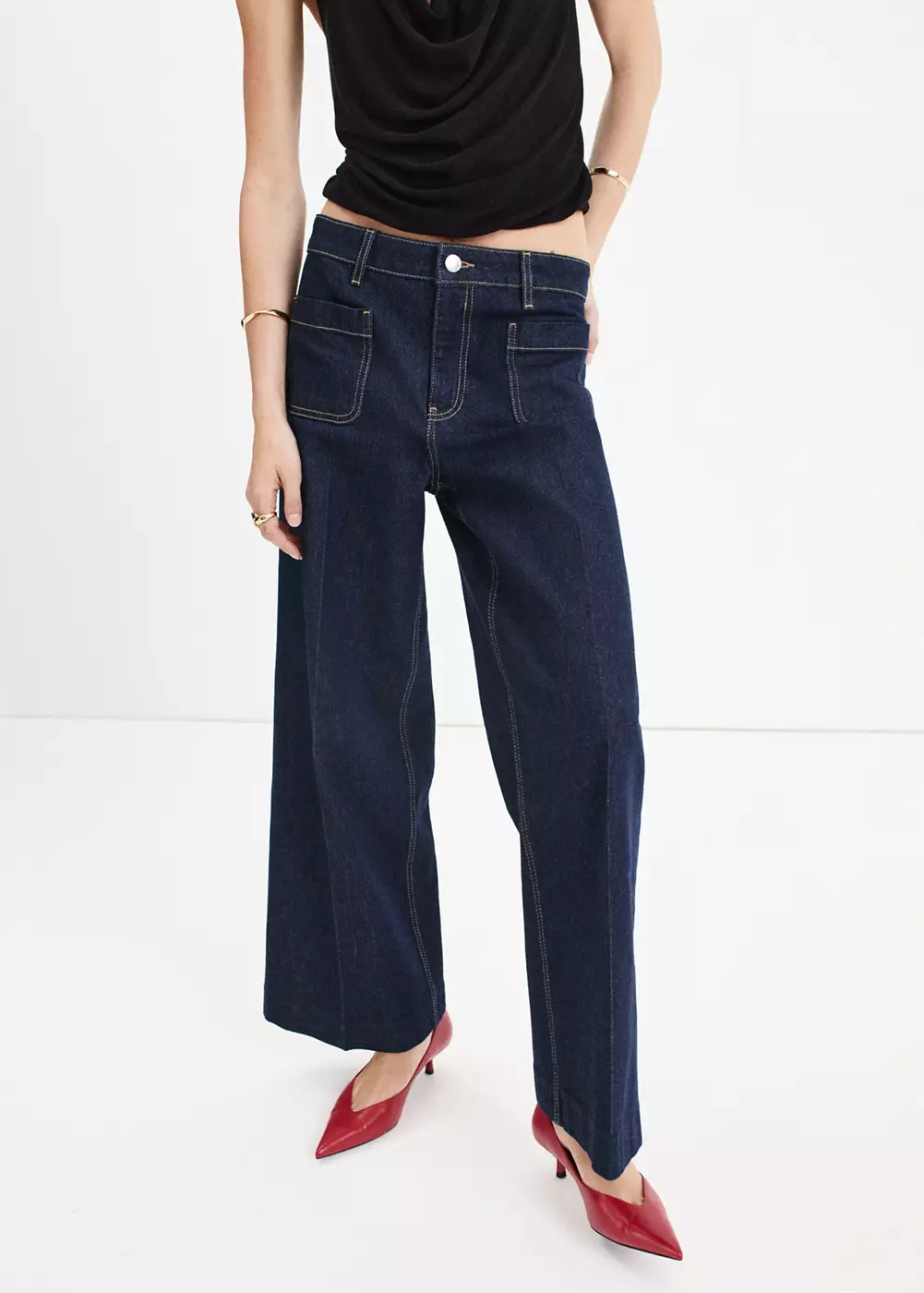 Jean wide leg poches pièce, MANGO