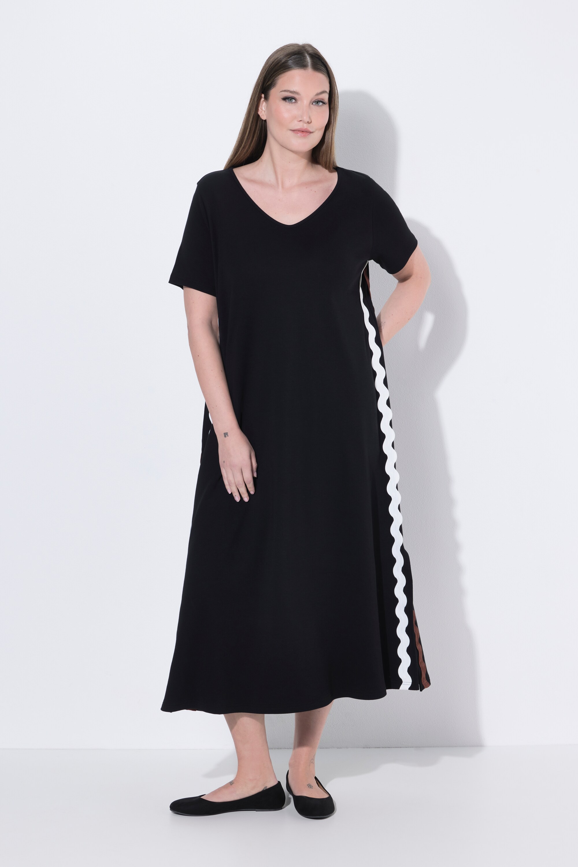 Robe maxi en coton bio, bandes fantaisie, ULLA POPKEN