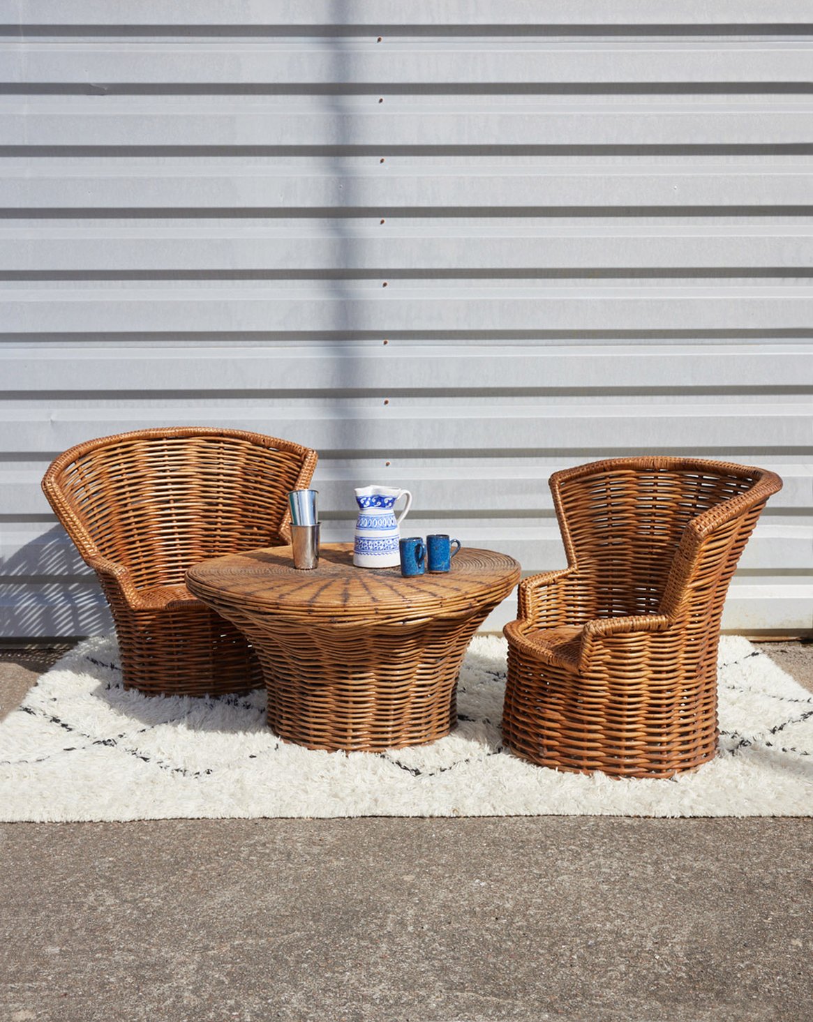 Ensemble de table et fauteuils en rotin vintage Ange N°28 - Bon état, DEBONGOUT