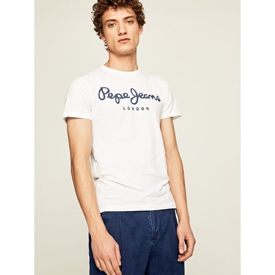Original Stretch Cotton T-Shirt with Logo Print and Crew Neck PEPE JEANS