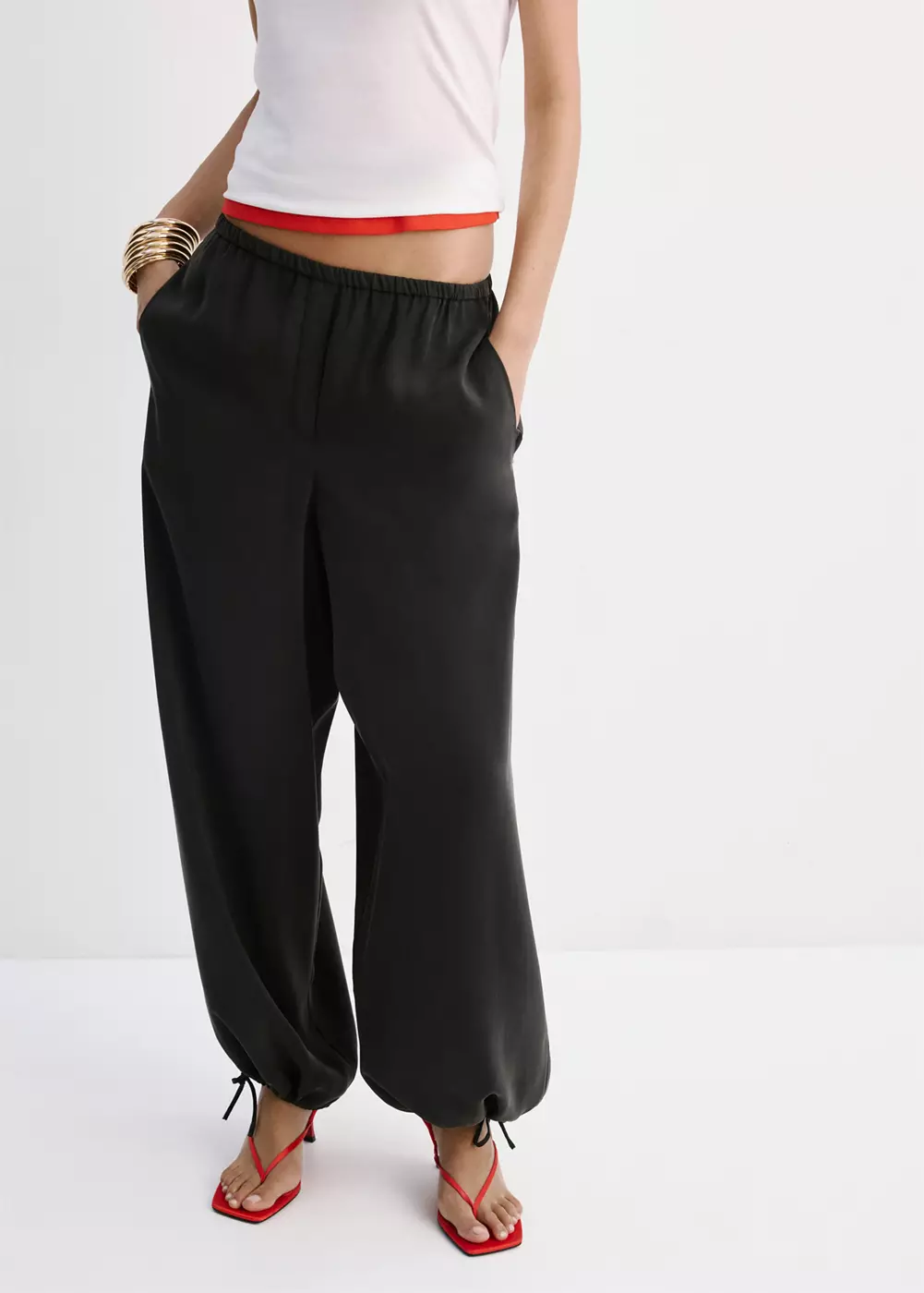 Pantalon bouffant à taille élastique, MANGO