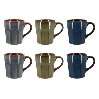 Lot de 6 mugs en grès - 3 couleurs assorties 28cl NOVASTYL