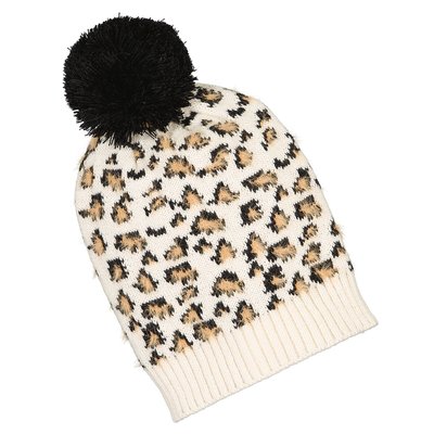 Recycled Bobble Hat in Leopard Print LA REDOUTE COLLECTIONS