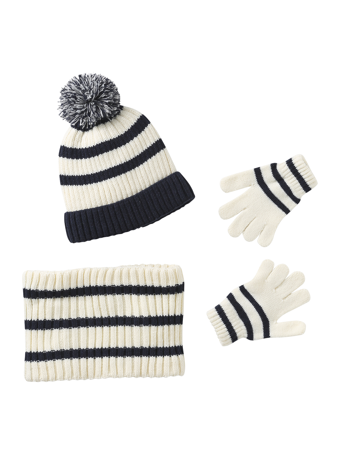Ensemble rayé bonnet + snood + moufles/gants, VERTBAUDET