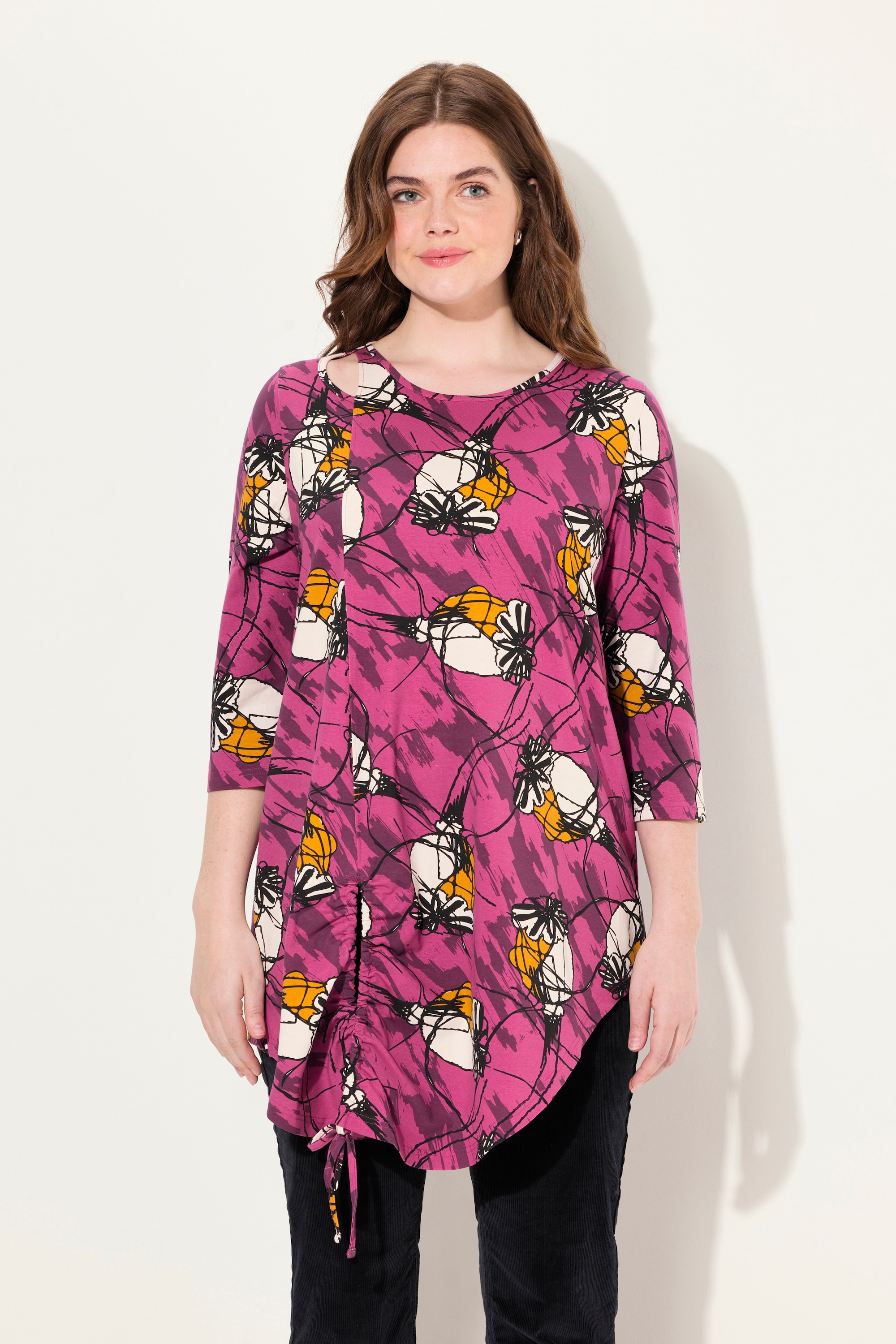 T-shirt long en coton bio. Col rond, ULLA POPKEN