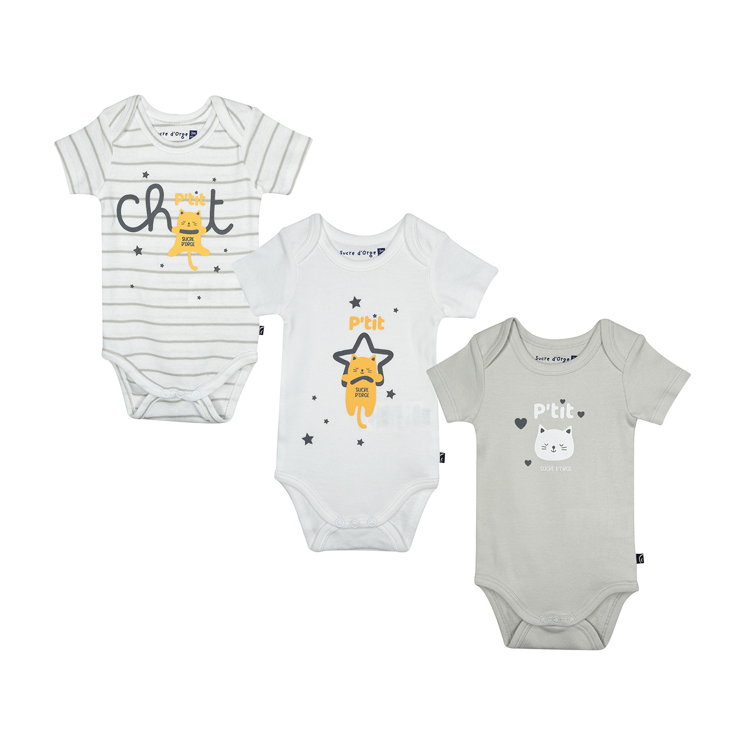 Lot de 3 bodies henni manches courtes bebe, SUCRE D'ORGE