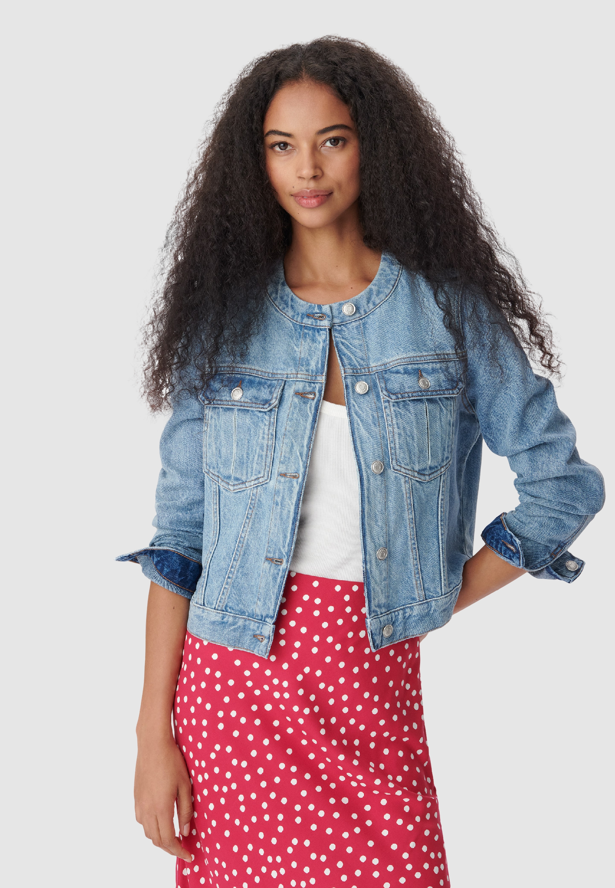 Veste en jean col rond, IKKS