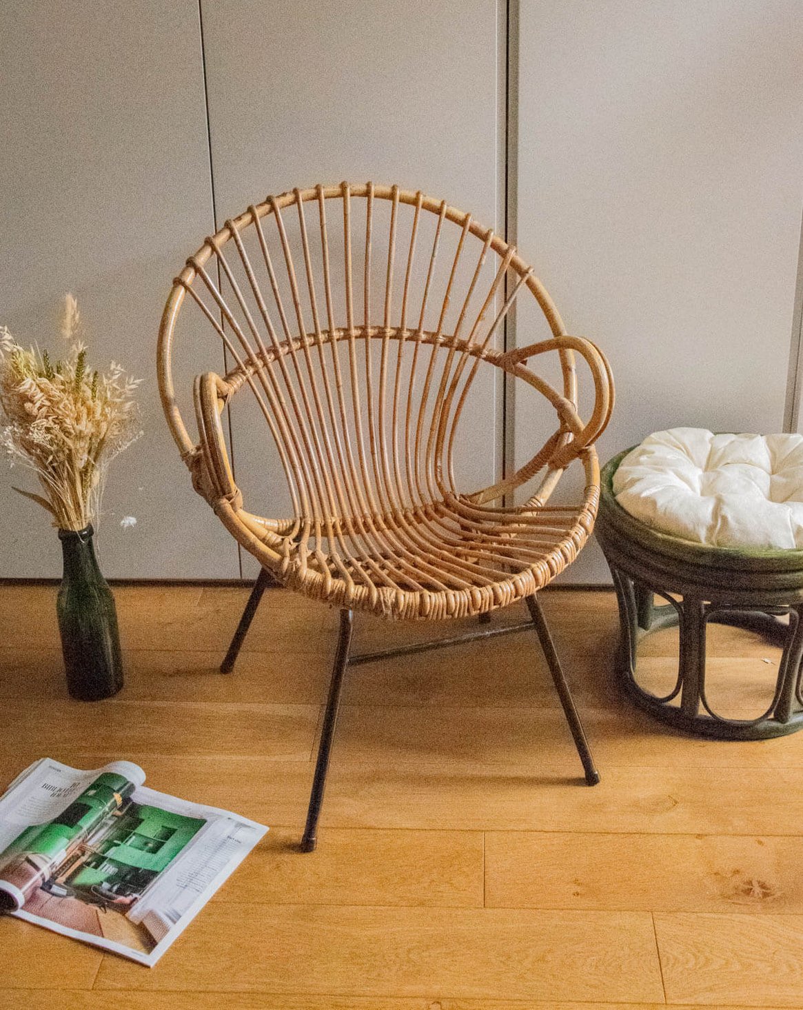 Fauteuil en rotin et métal noir Ernest N°710 - Bon état, DEBONGOUT