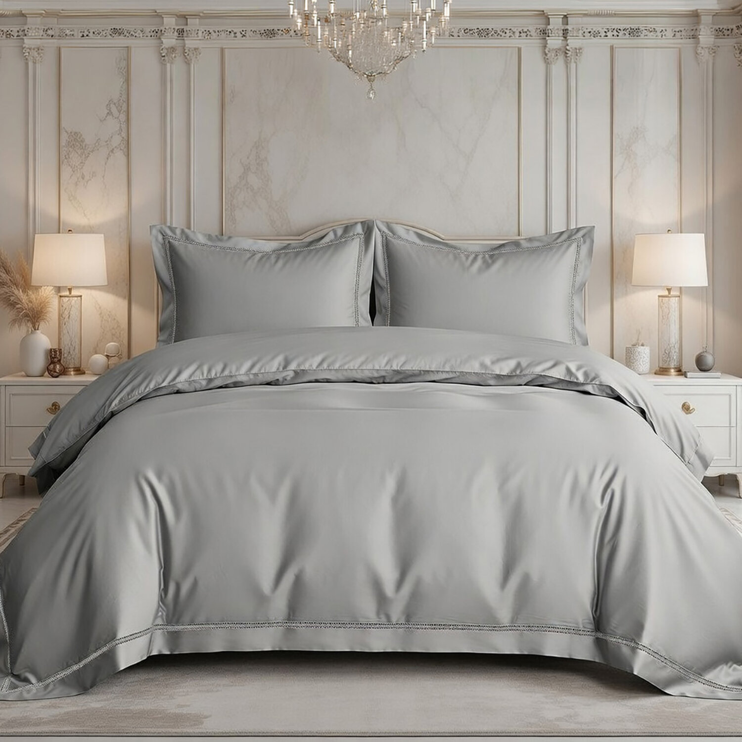 Parure house de couette en satin coton 120 fils brodé, Brojad, C DESIGN HOME TEXTILE