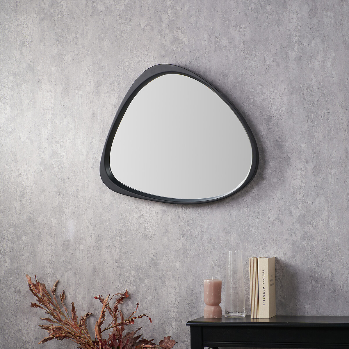 67x58cm Black Wood Veneer Curved Wall Mirror, ÉDITÉ