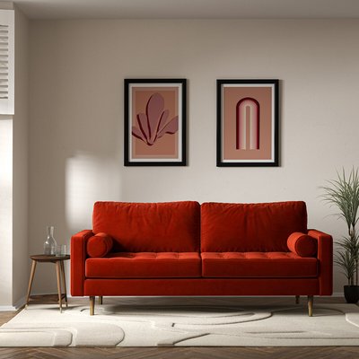 Coco Mid-Century Velvet 3 Seater Sofa with Walnut Legs SO'HOME
