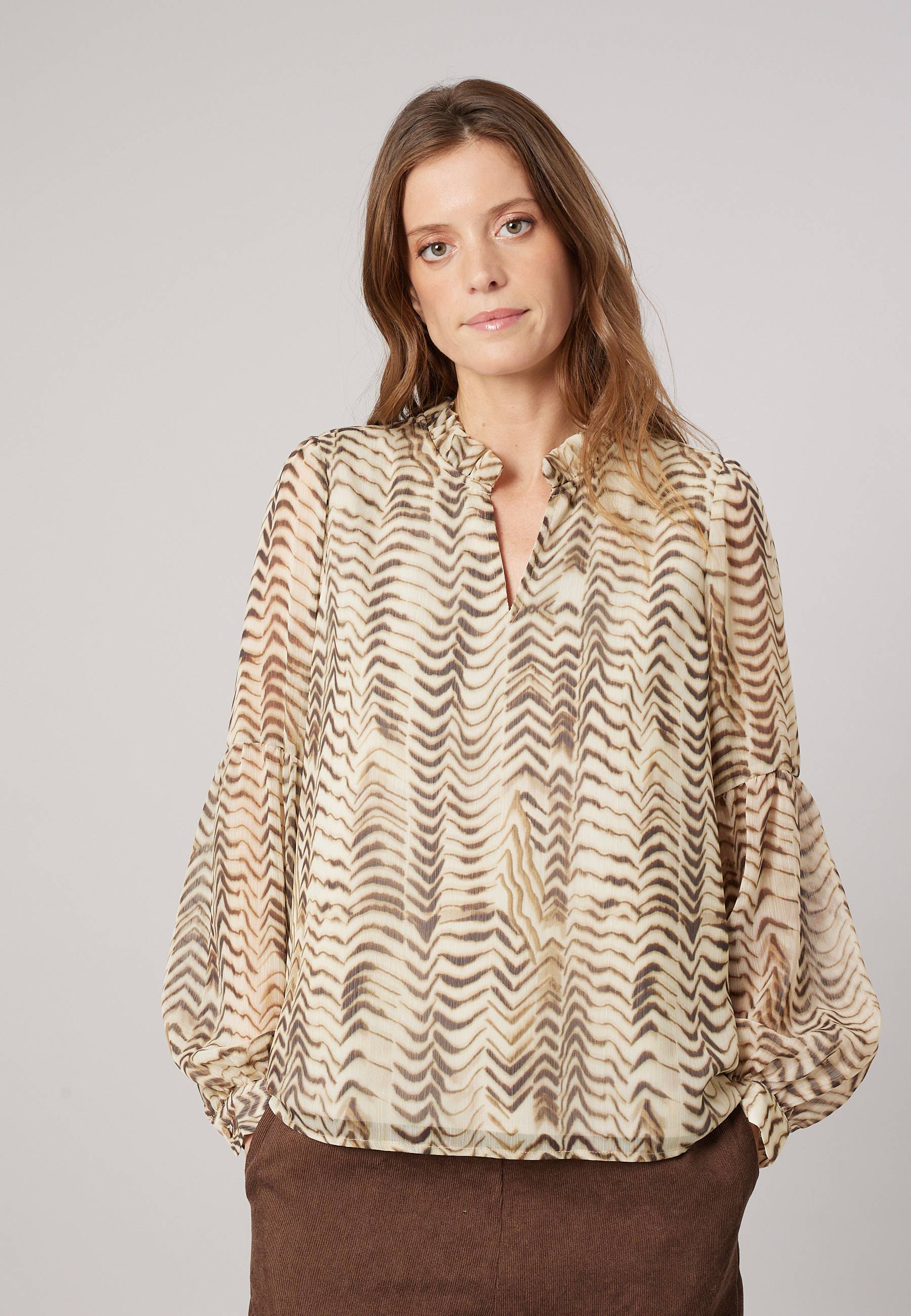 Blouse femme imprimée à col volanté AVILA, DEELUXE