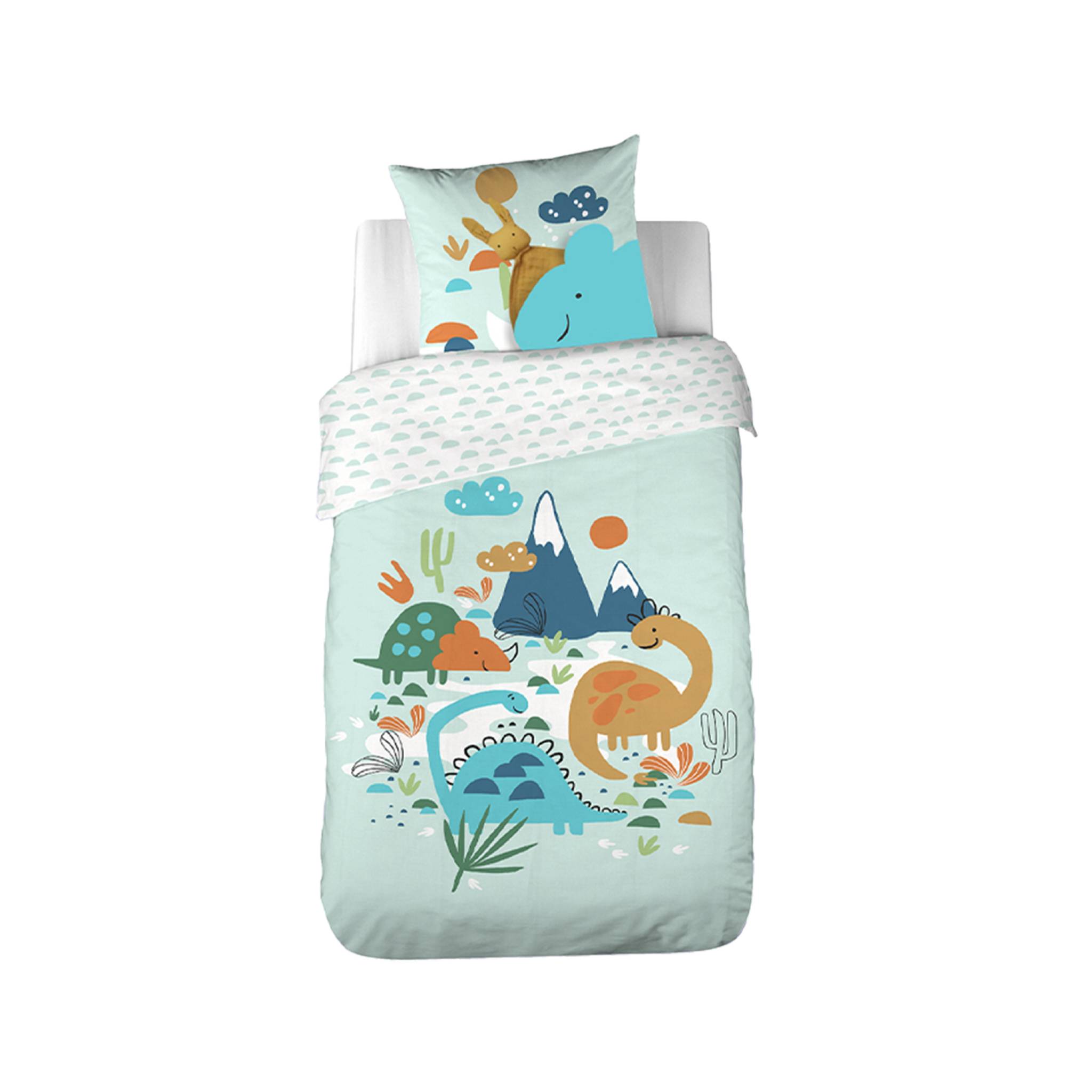 Parure de lit coton réversible imprimé dinosaures 1 place 140 x 200cm DINO, SWEEEK