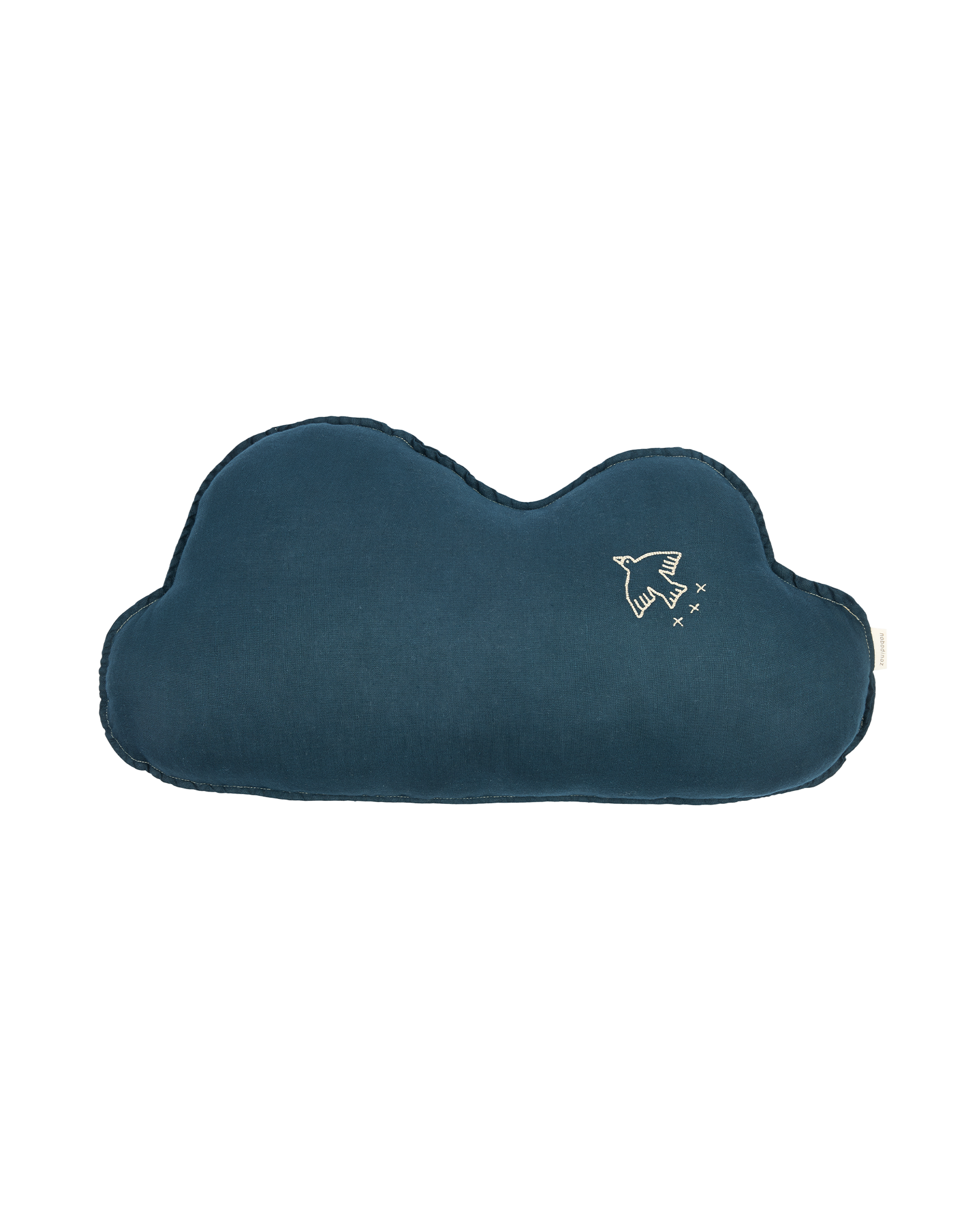 Coussin nuage en Lin français lavé - Broderie Oiseau - L1N0, NOBODINOZ