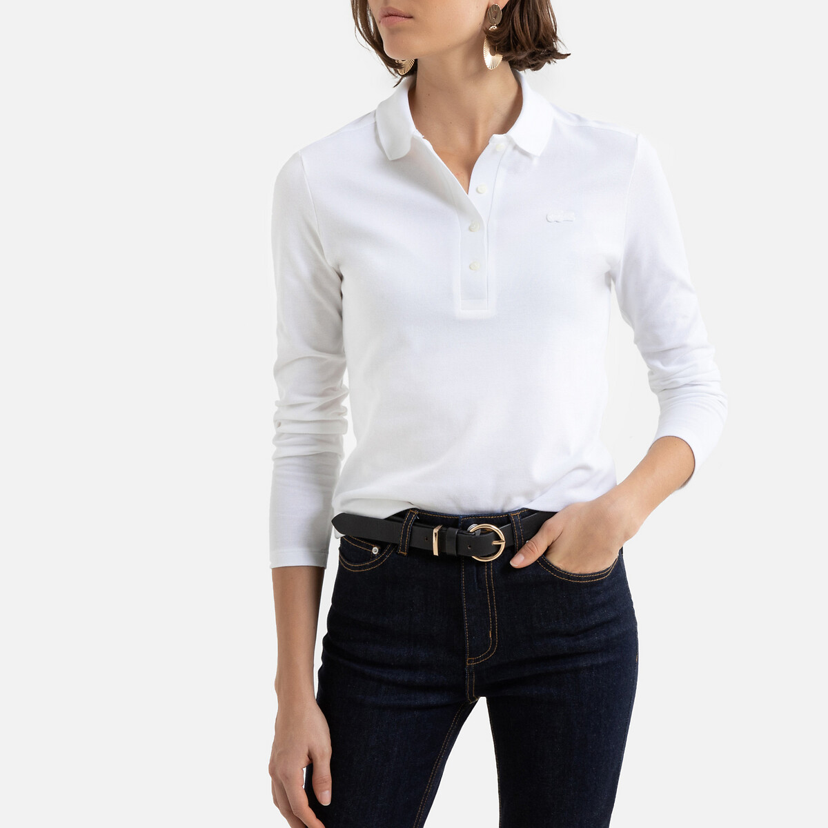 Slim Fit Polo Shirt in Stretch Cotton with Long Sleeves