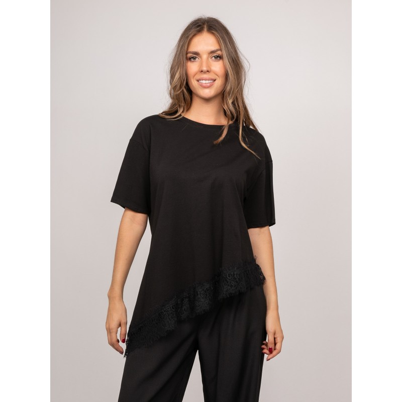 T-shirt Oversize Asymétrique Bordure Dentelle Forinel, DONA LISA