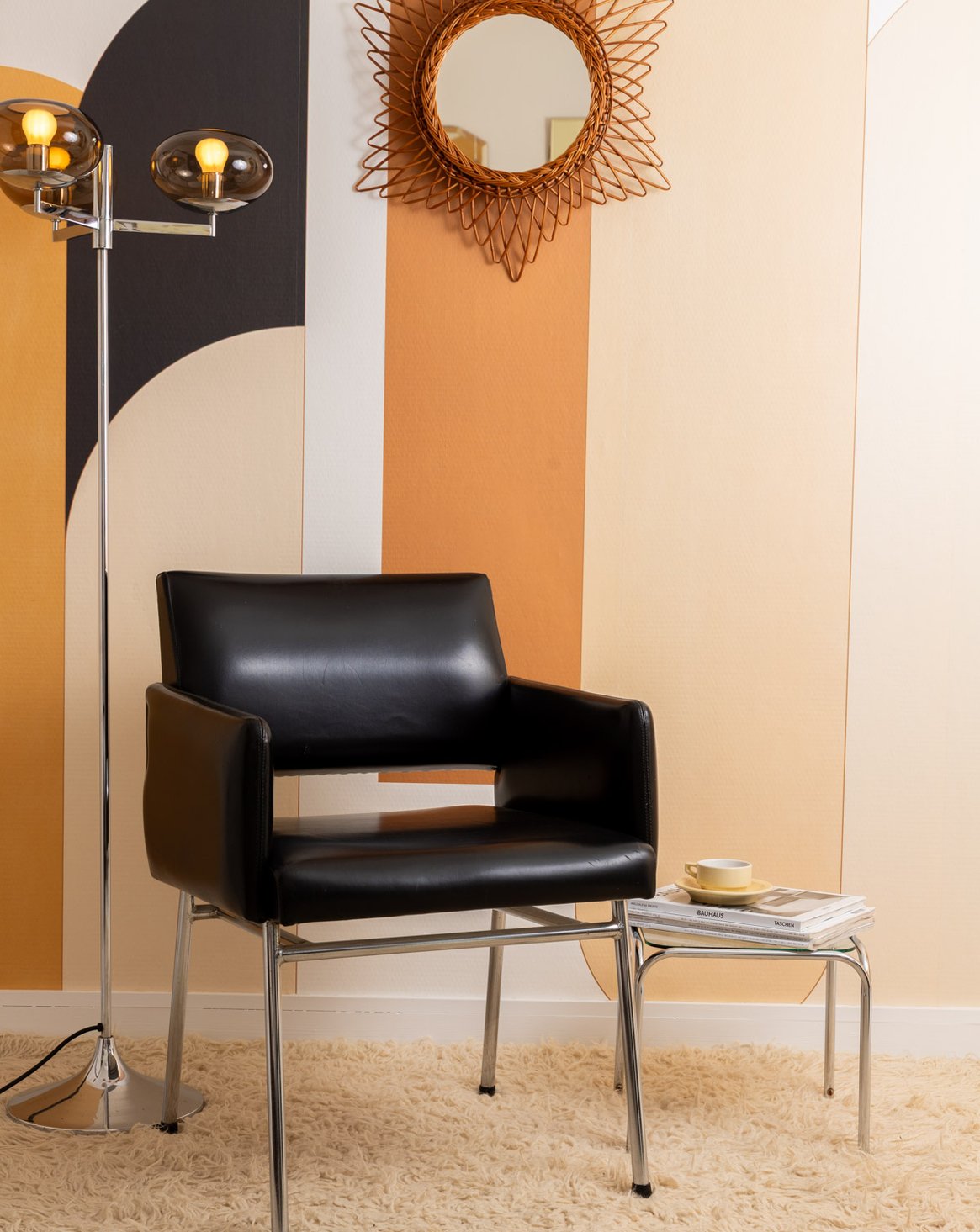 Fauteuil vintage noir et chrome Jakob N°1400 - Bon état, DEBONGOUT
