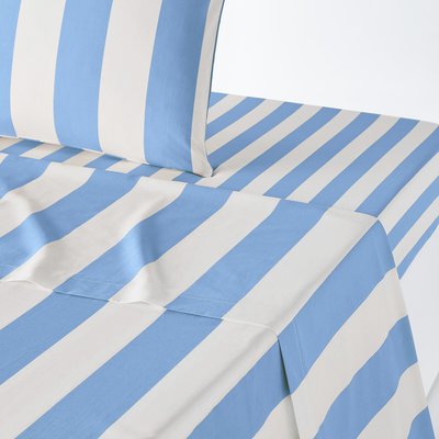 Hendaye Blue Striped 100% Cotton Flat Sheet LA REDOUTE INTERIEURS