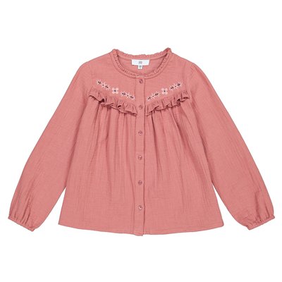 Cotton Ruffled Shirt with Long Sleeves LA REDOUTE COLLECTIONS