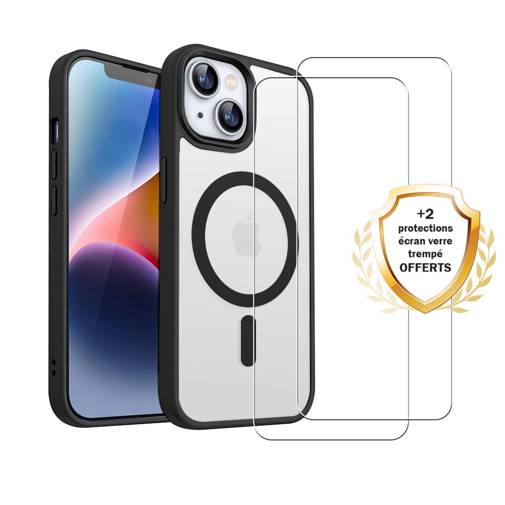Coque Anti-choc compatible Magsafe pour iPhone 14 + 2 vitres, EVETANE