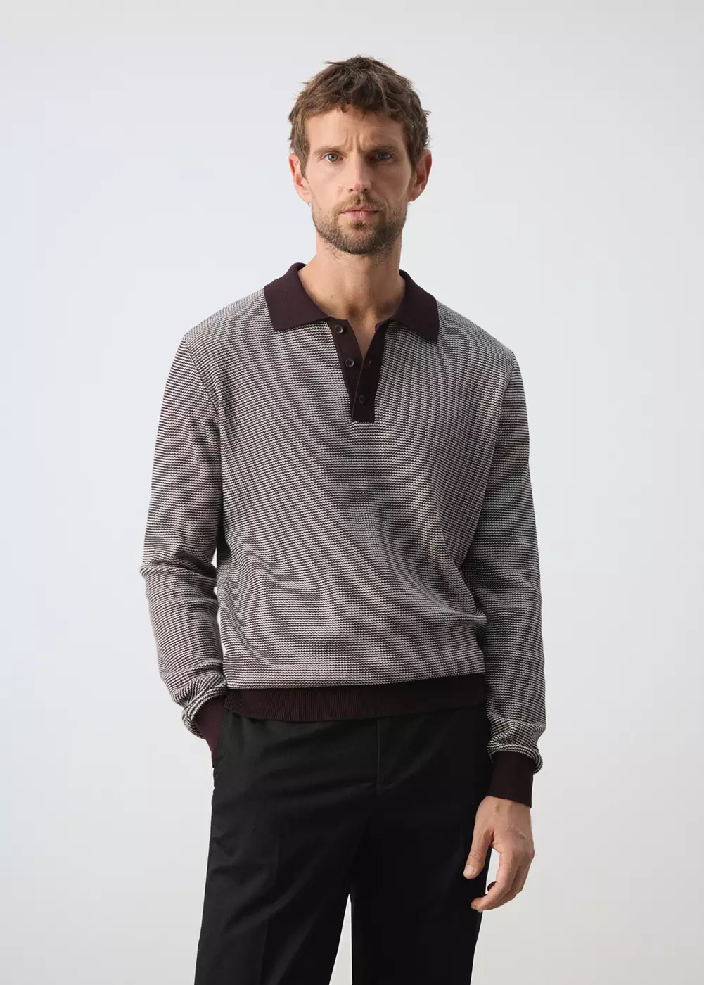 Pull polo maille fine 100 % coton structuré, MANGO MAN