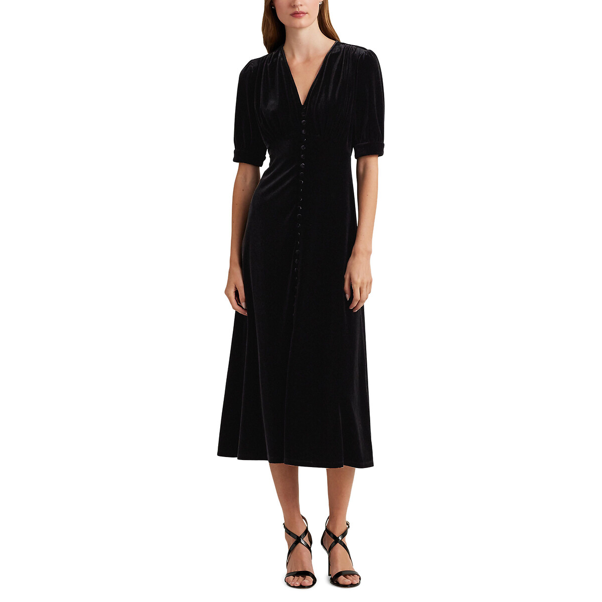 Tiarnan Midi Dress with Fitted Waist and Short Sleeves