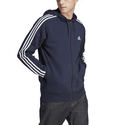 Essentials 3-Stripes Cotton Hoodie with Embroidered Logo and Zip Fastening ADIDAS SPORTSWEAR