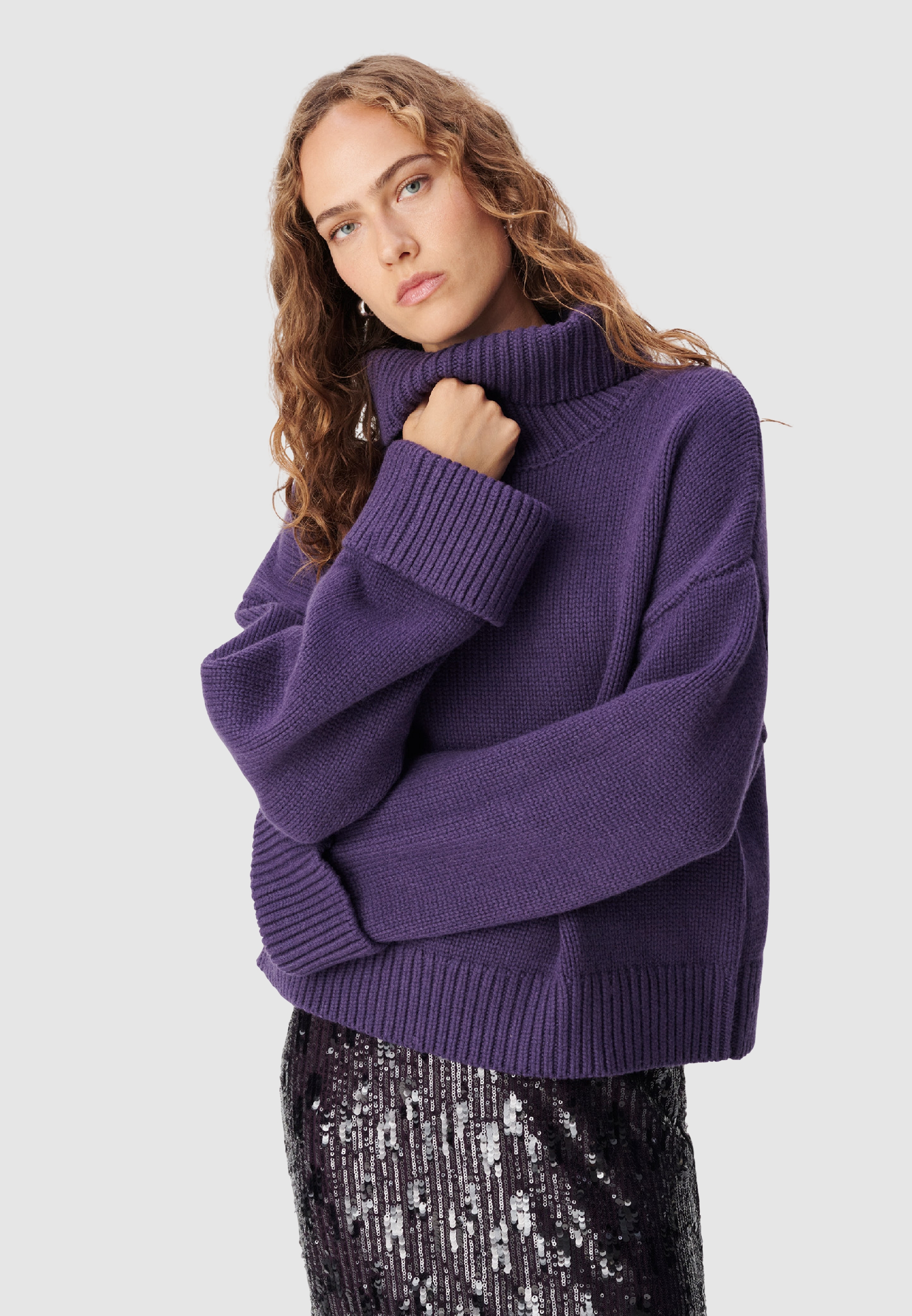 Pull tricot 100% laine maxi col roulé, IKKS