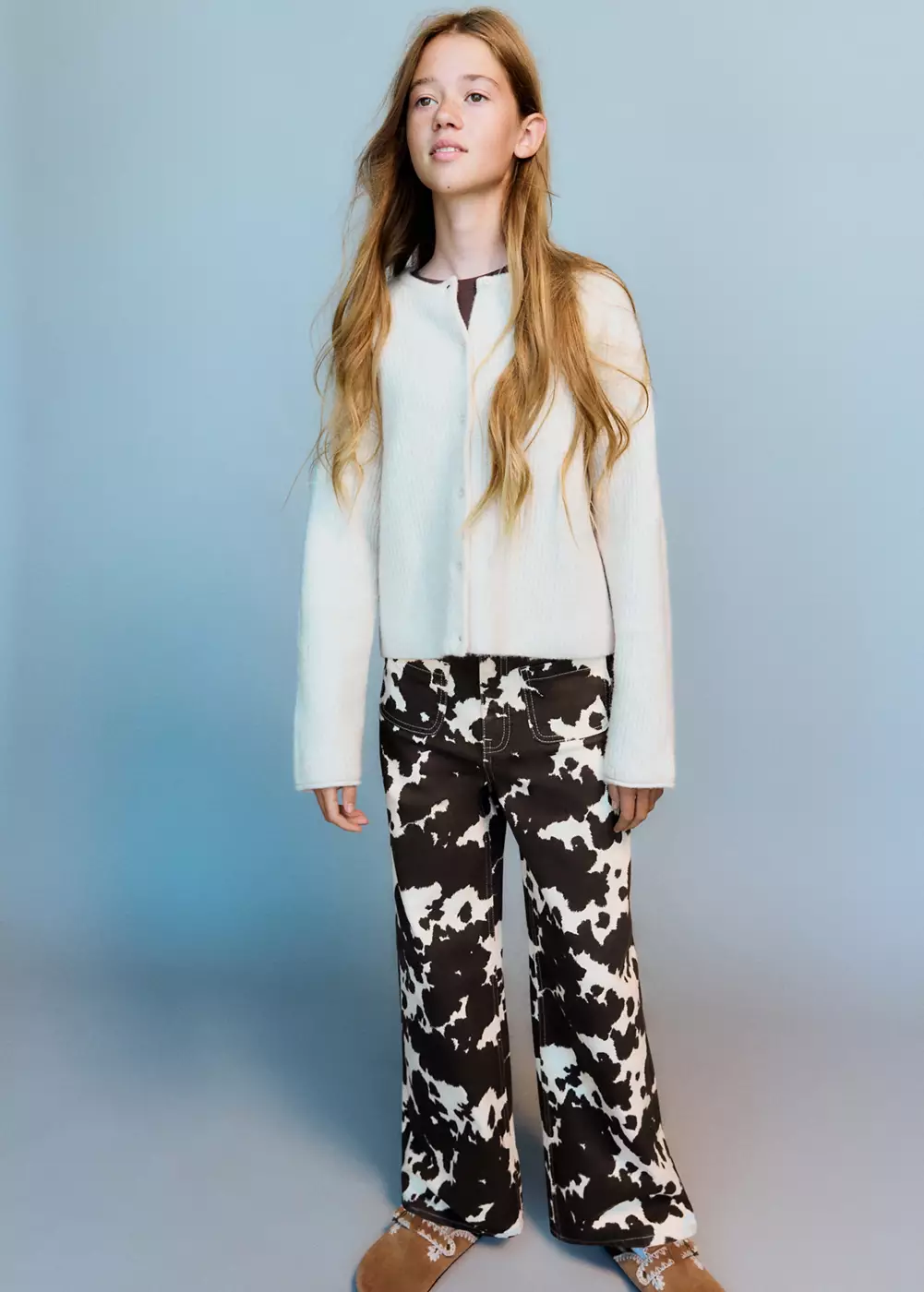 Jean wide leg imprimé vache, MANGO KIDS