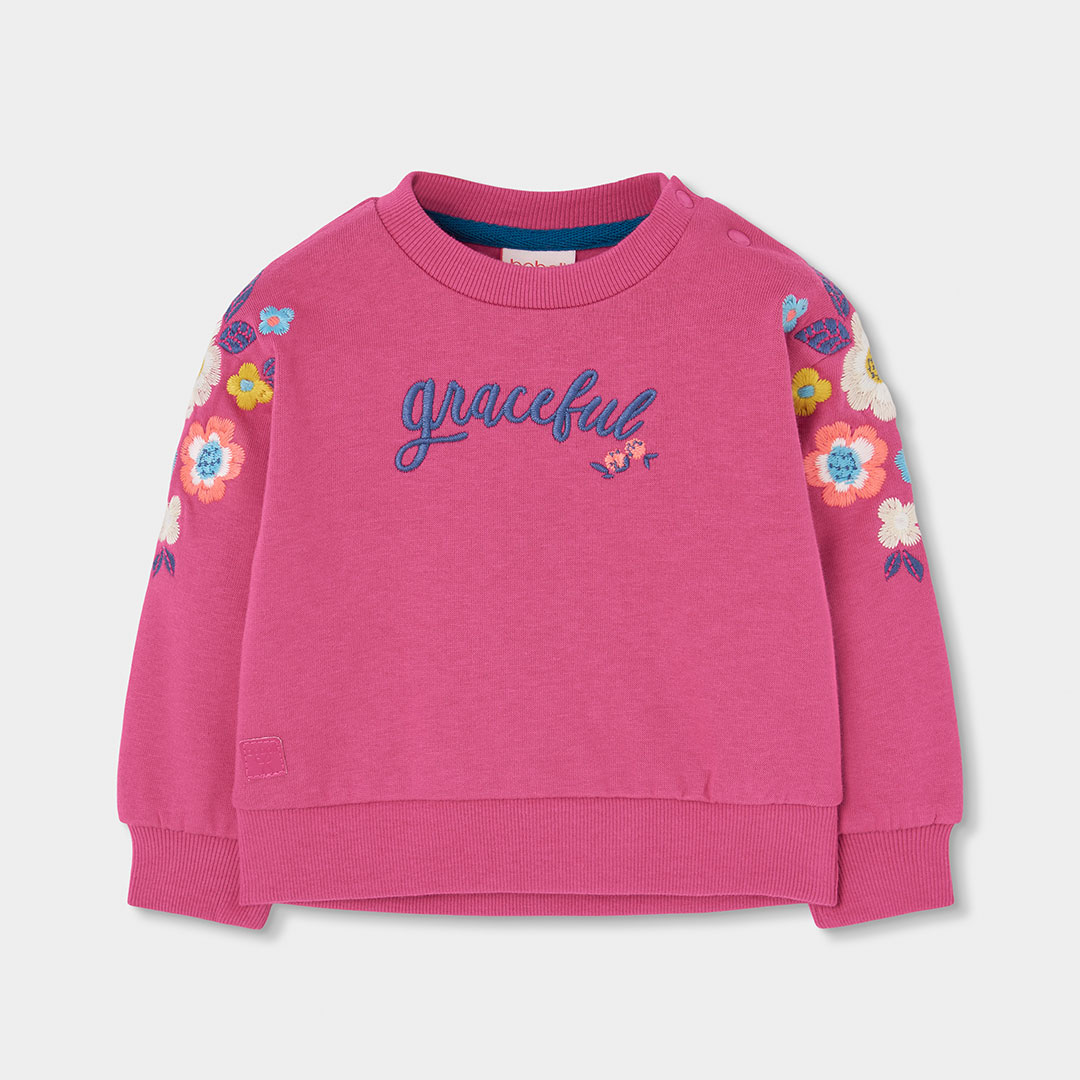 Sweat-shirt fille en molleton brodé fleurs, BOBOLI