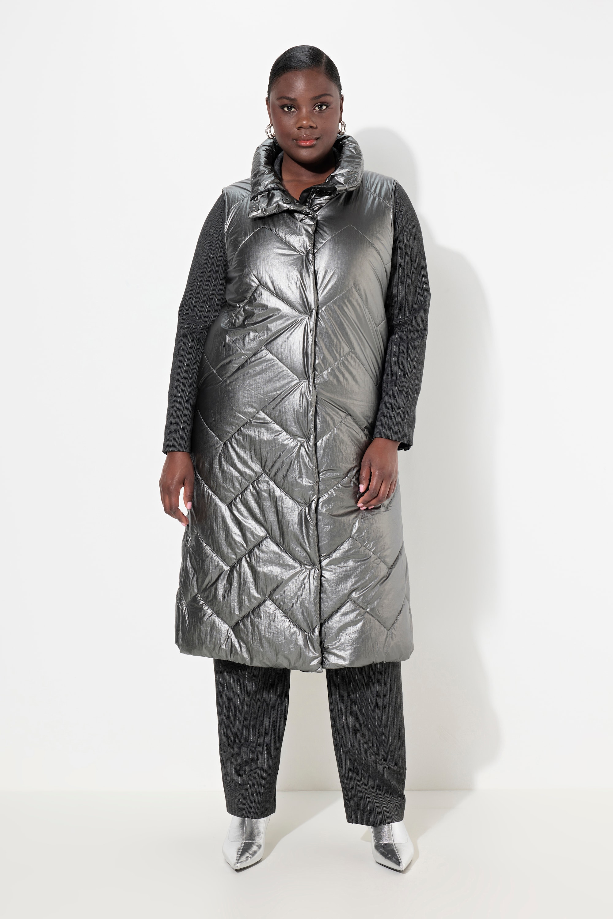 Long gilet matelassé, aspect argenté, ULLA POPKEN