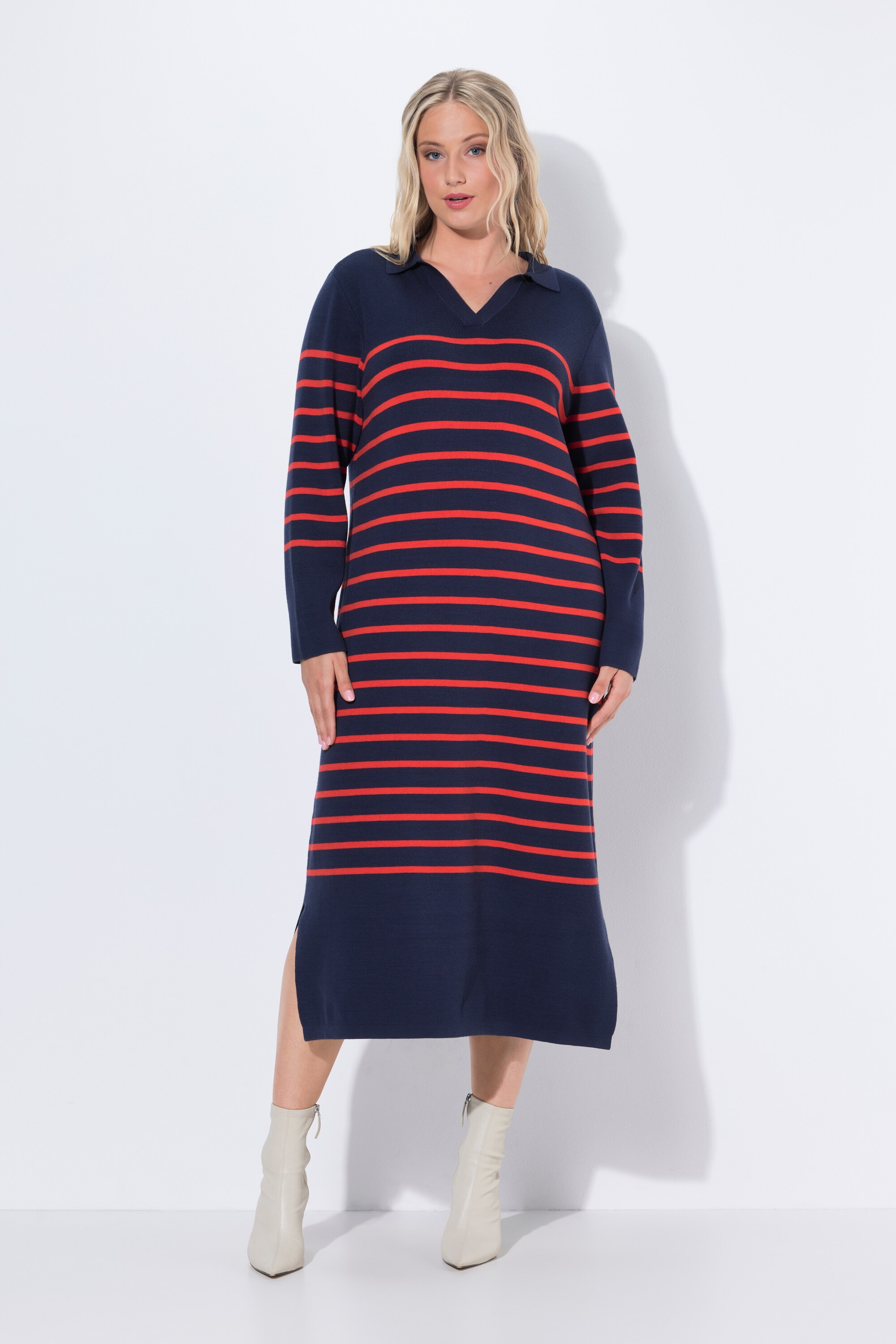 Robe midi en maille, col et encolure en V, ULLA POPKEN
