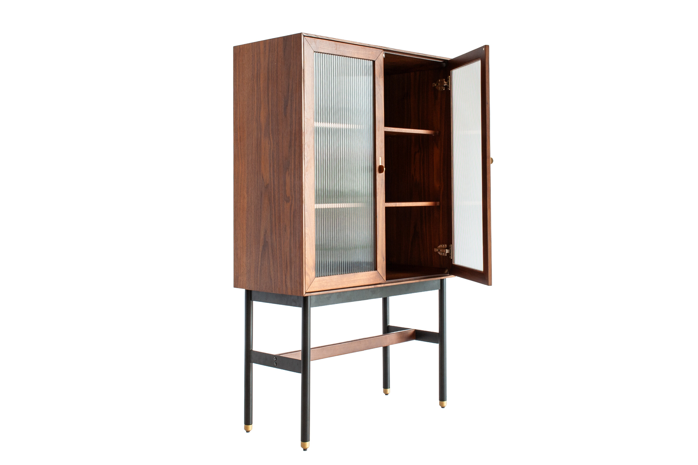Vitrine en verre cannelé et noyer VELINA, PRODUIT INTERIEUR BRUT