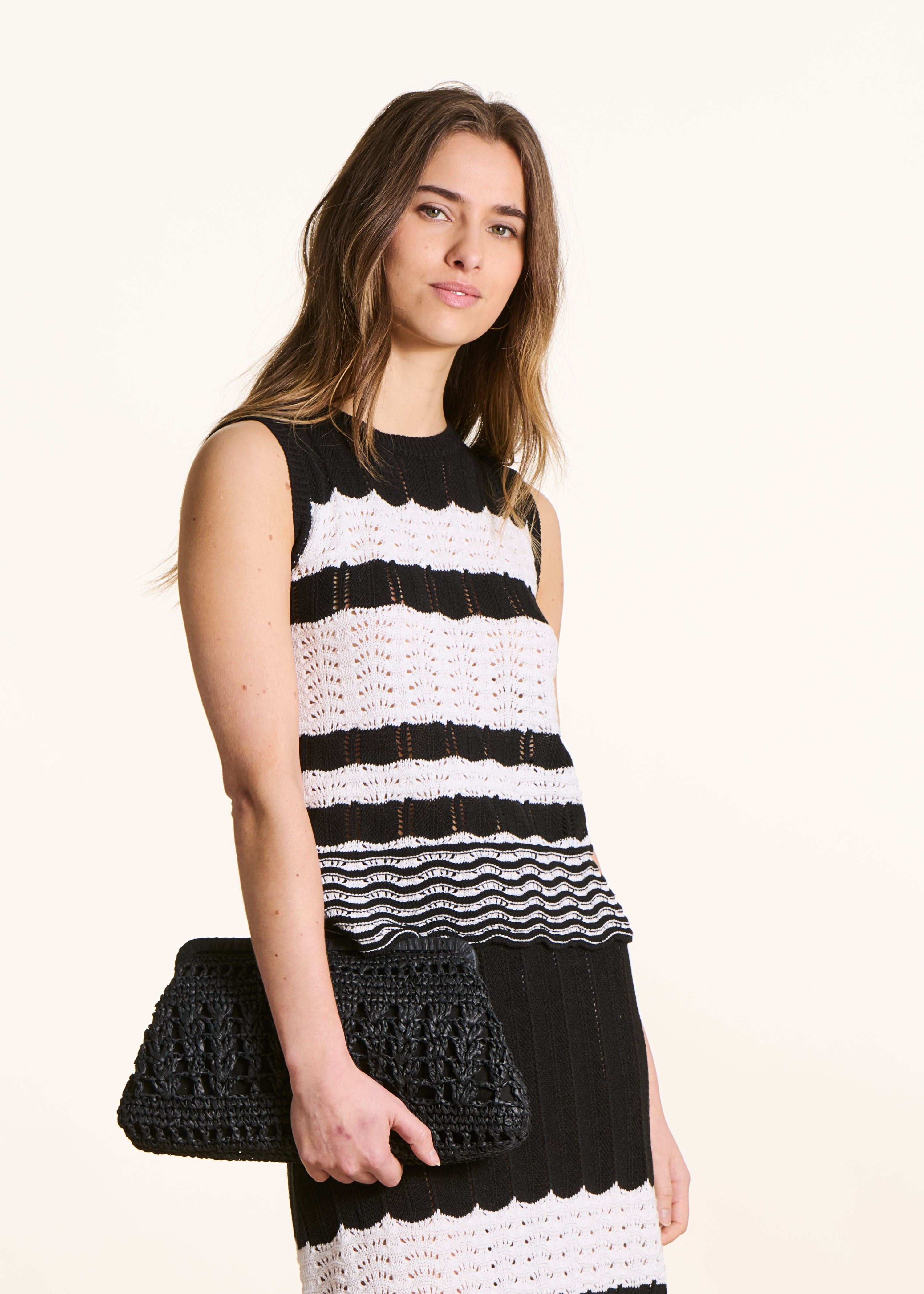 Pull en maille rayée ajourée, LA FEE MARABOUTEE
