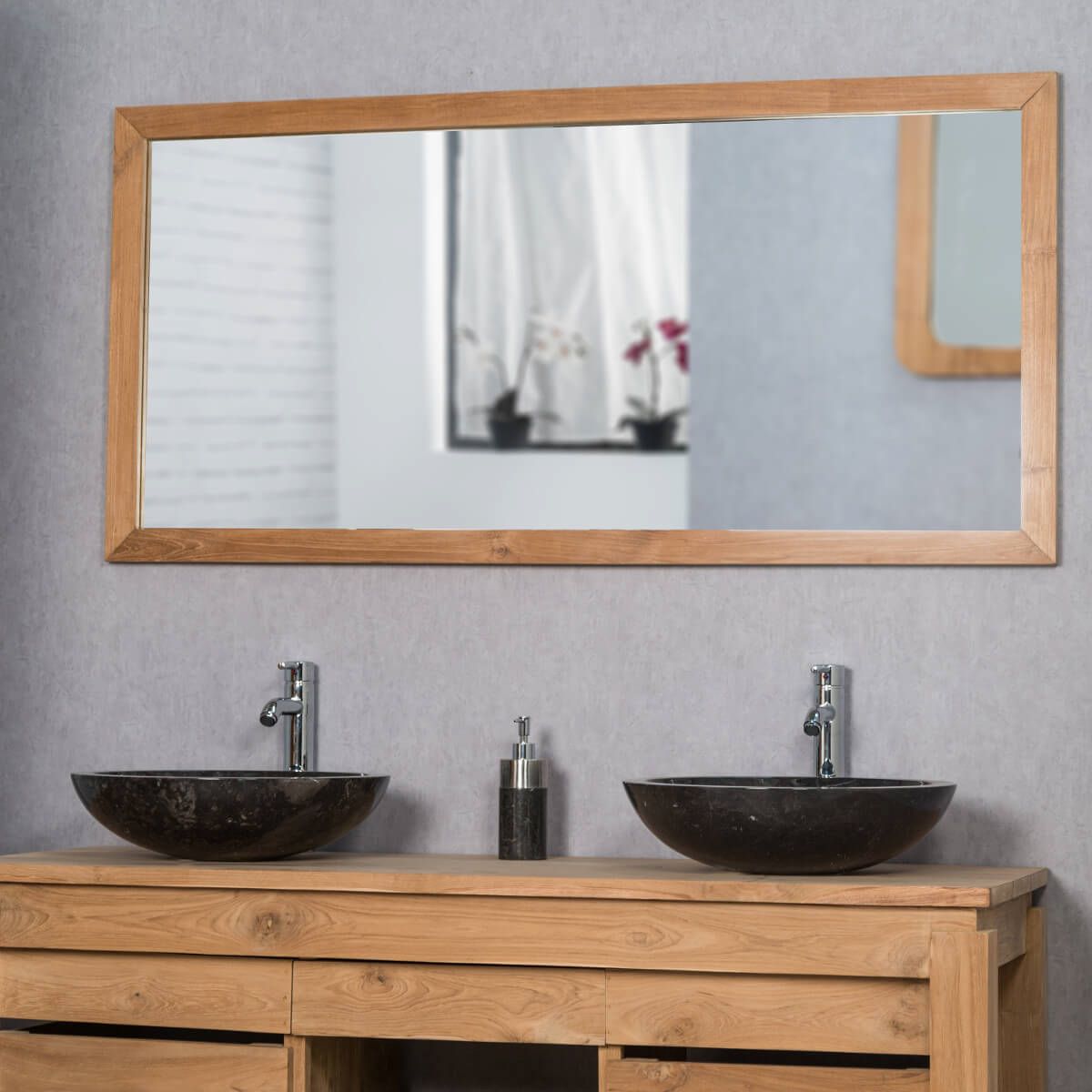 grand miroir en teck massif rectangle 145x70