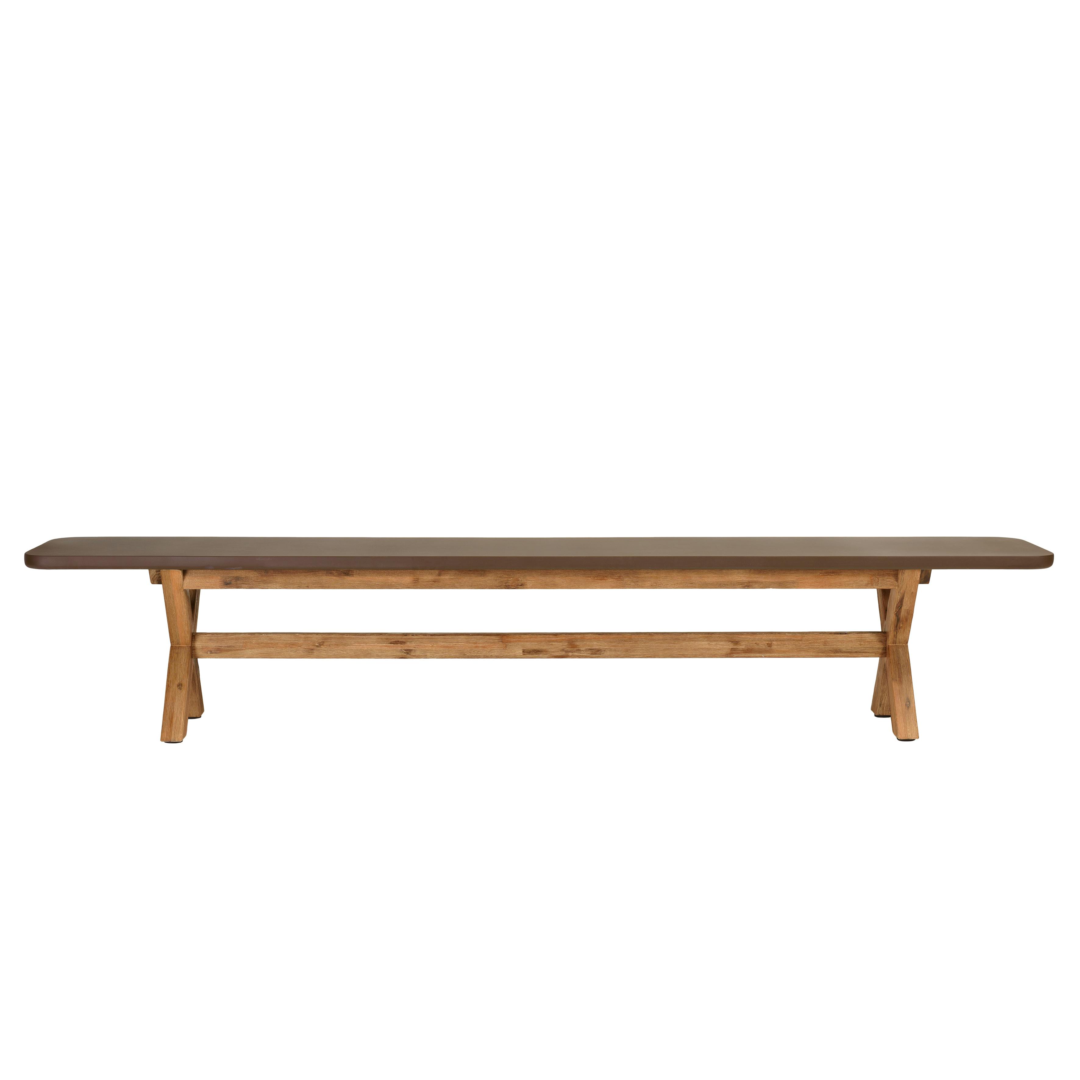 Banc 240 cm effet béton marron pieds en bois d'acacia CALVI, PIER IMPORT