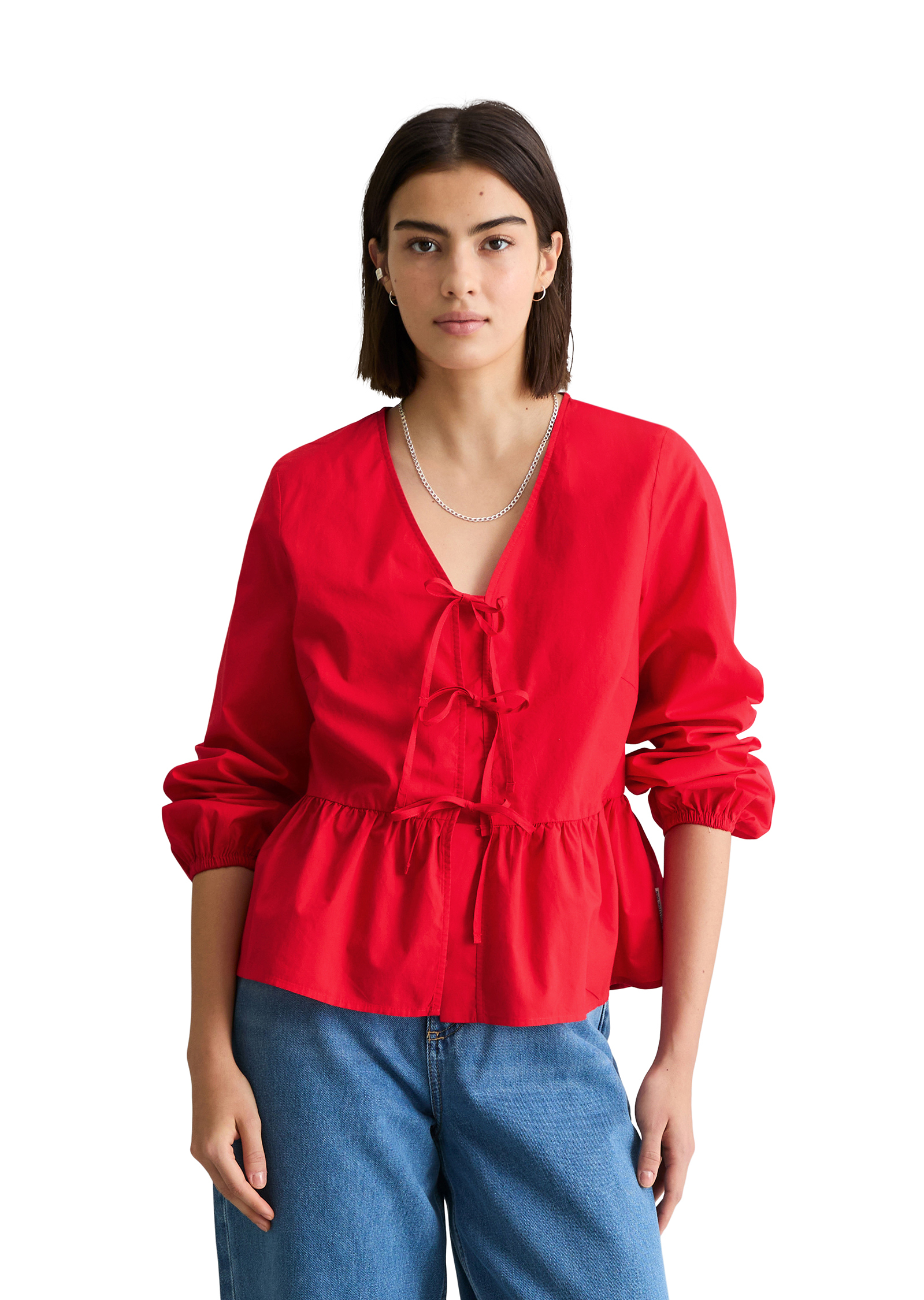 Blouse à nœuds relaxed en pur coton bio, MARC O’POLO DENIM