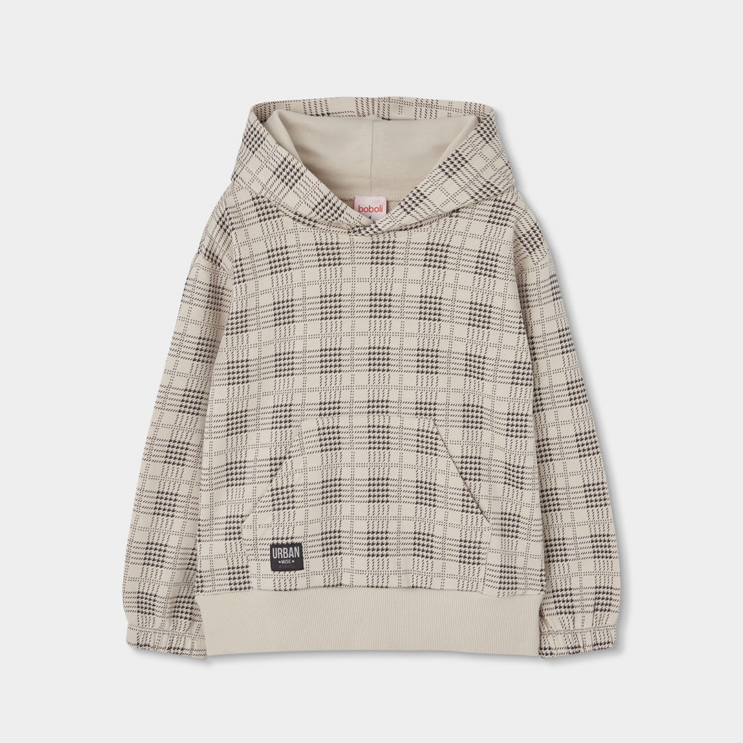 Sweat-shirt garçon molleton imprimé carreaux, BOBOLI
