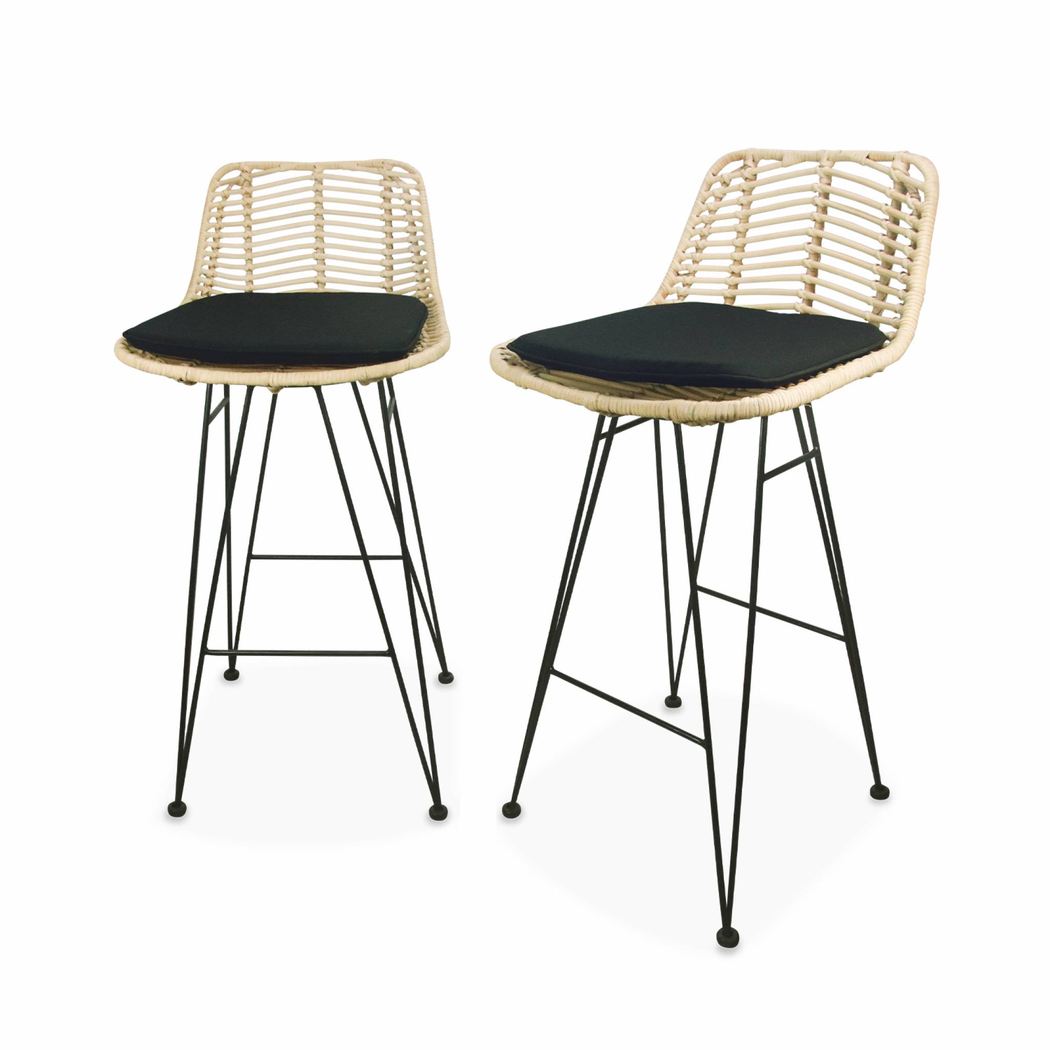Tabouret de bar métal et rotin 67cm (lot de 2) CAHYA, SWEEEK