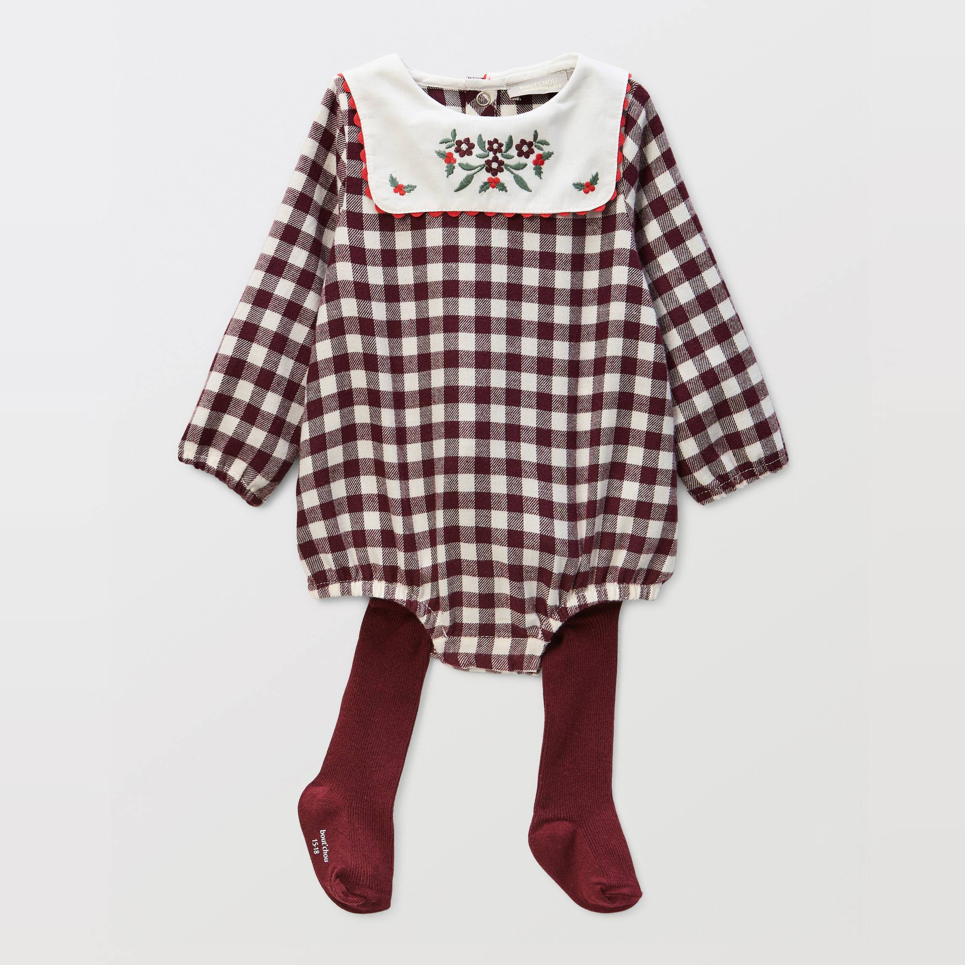 Barboteuse en vichy avec collants, BOUT'CHOU