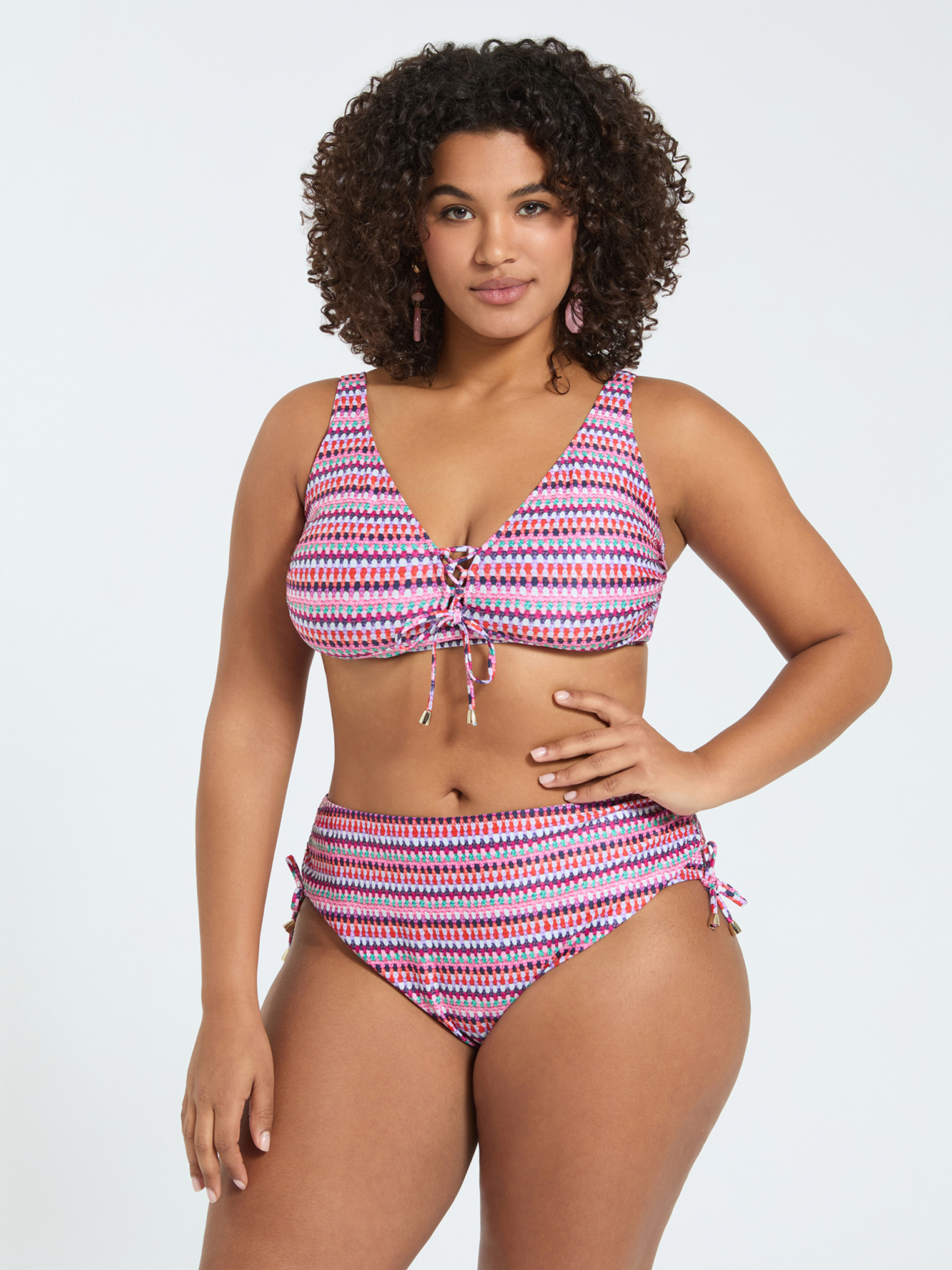 Bikini deux pièces avec imprimé multicolore et lacets, FIORELLA RUBINO