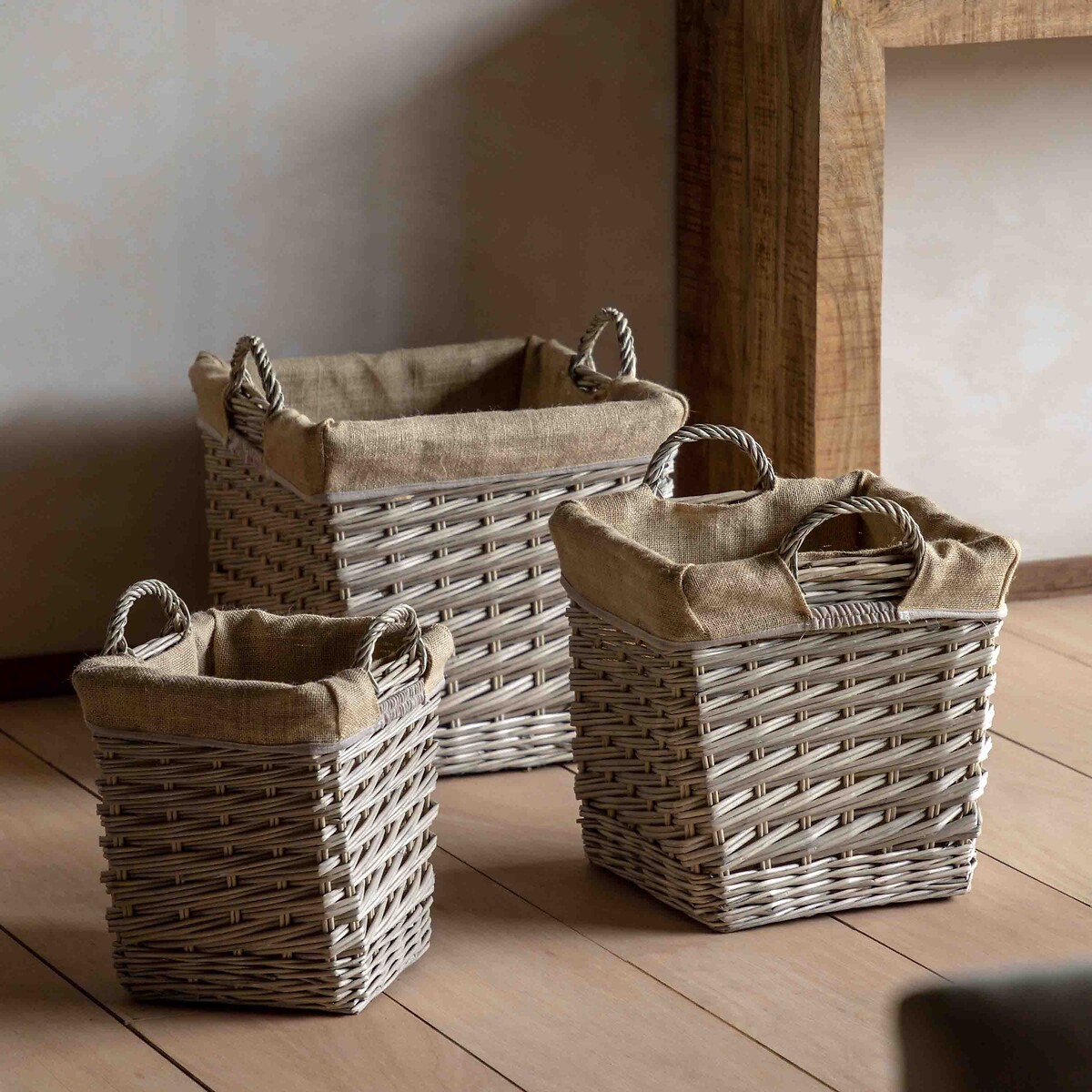 Set of 3 Square Lined Baskets in Natural, ÉDITÉ