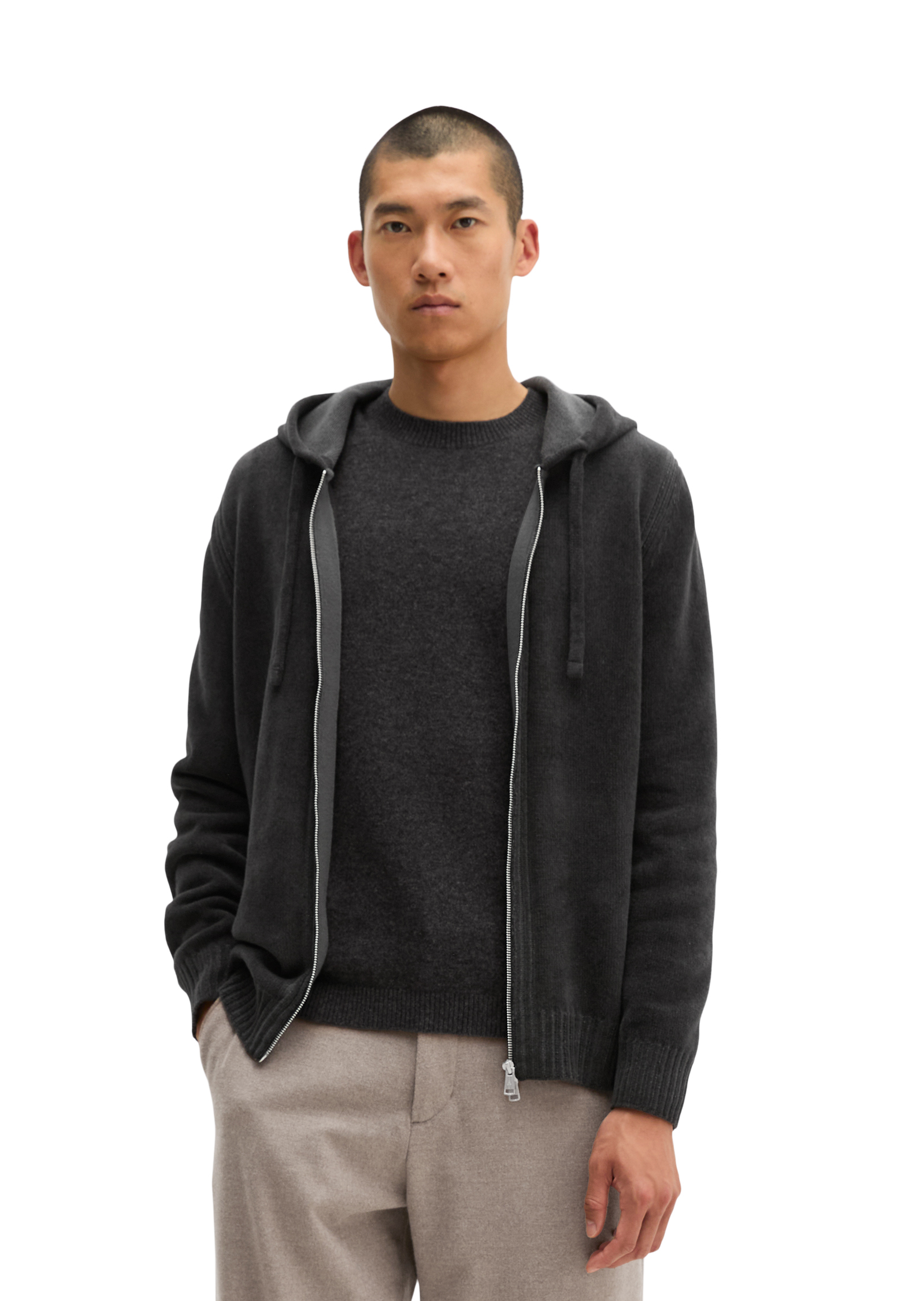 Cardigan en chenille, coupe regular en mélange de coton bio et de laine Schuwoll, MARC O'POLO